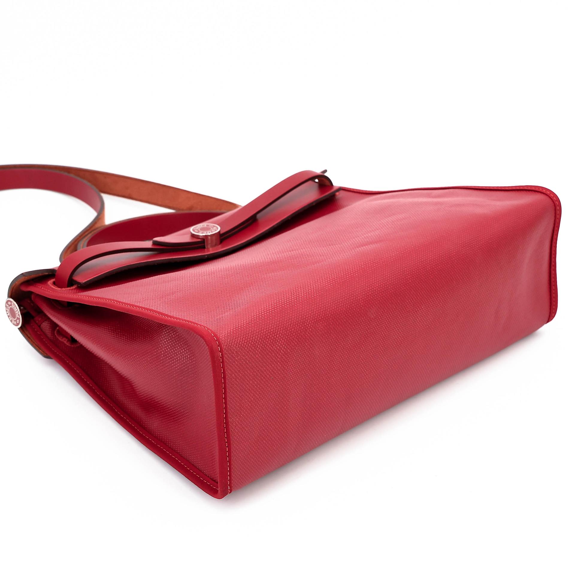 A美品 HERMÈS 愛馬仕 Herbag Zip 31 PM 5X 辣椒紅 Rouge Piment Vache Hunter皮 Toile Berline 帆布 銀扣 D刻 2019年 - 6