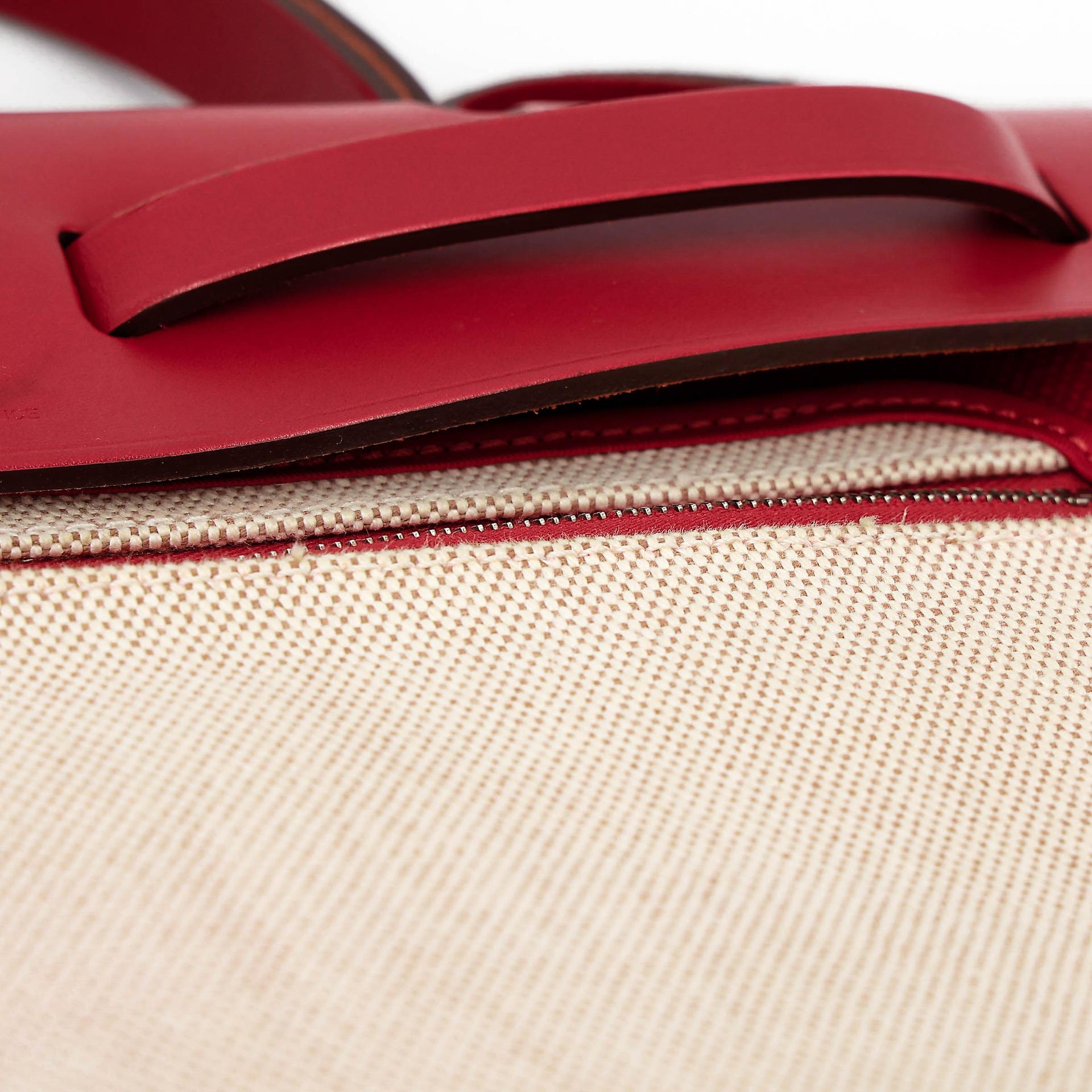 A美品 HERMÈS 愛馬仕 Herbag Zip 31 PM 5X 辣椒紅 Rouge Piment Vache Hunter皮 Toile Berline 帆布 銀扣 D刻 2019年 - 18