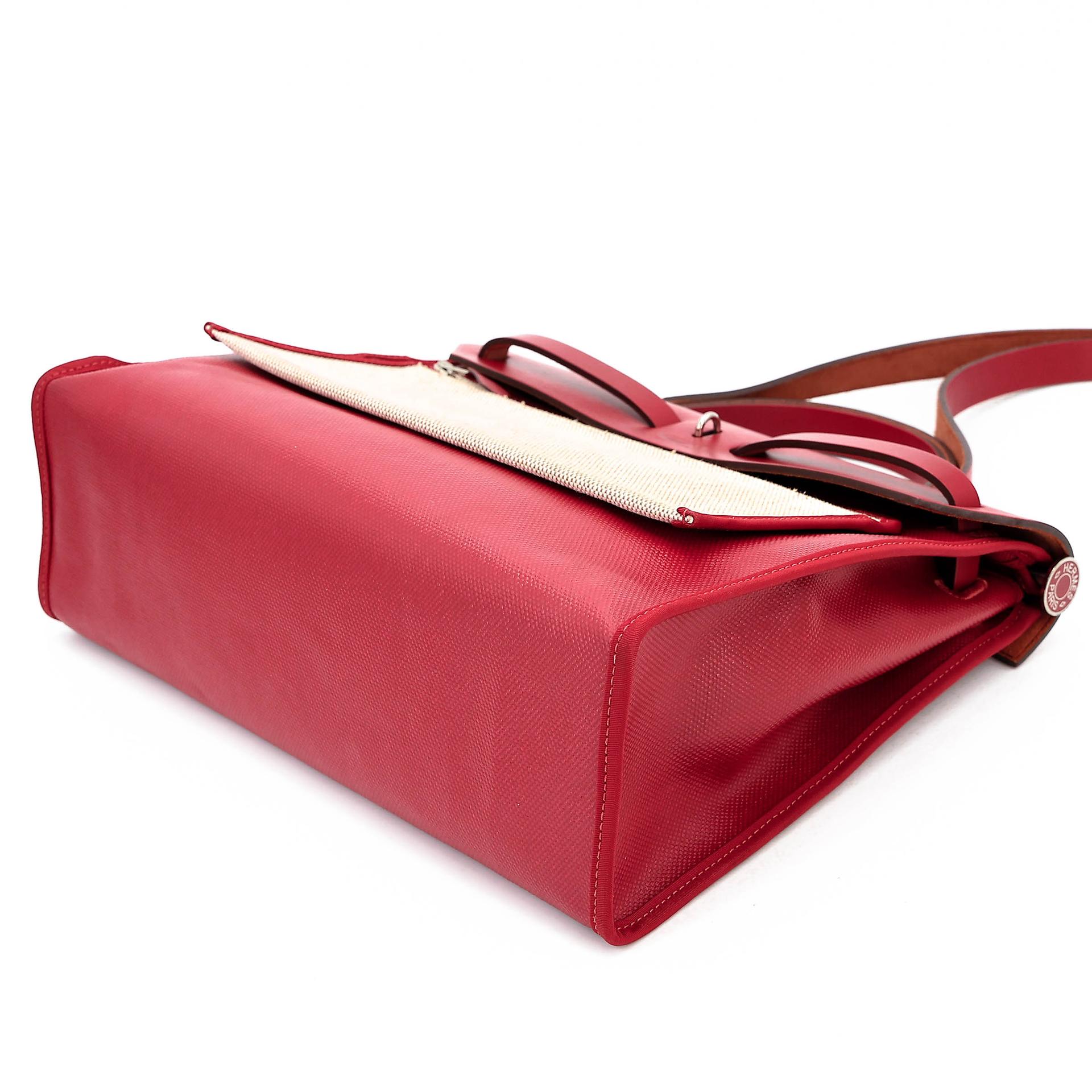 A美品 HERMÈS 愛馬仕 Herbag Zip 31 PM 5X 辣椒紅 Rouge Piment Vache Hunter皮 Toile Berline 帆布 銀扣 D刻 2019年 - 7