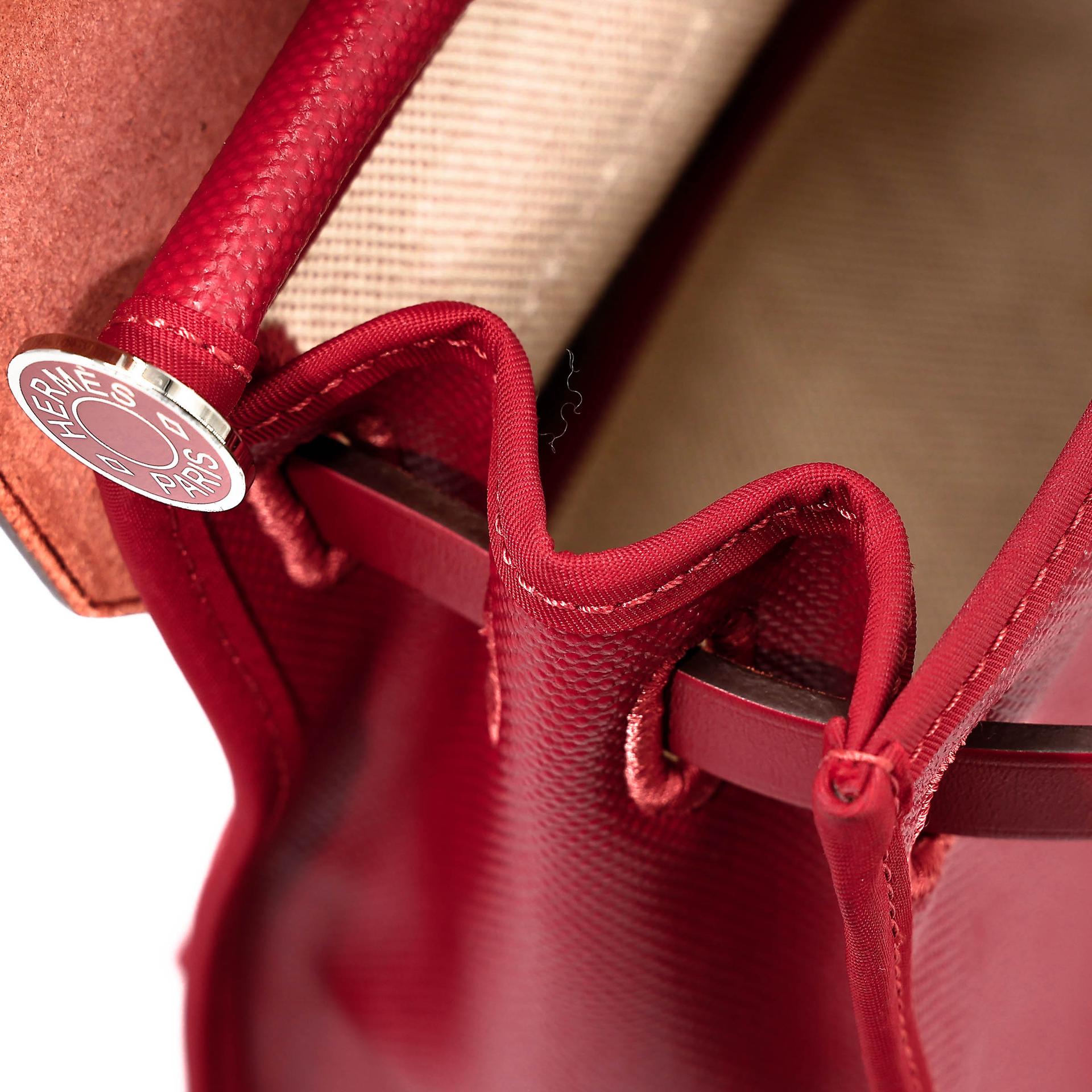 A美品 HERMÈS 愛馬仕 Herbag Zip 31 PM 5X 辣椒紅 Rouge Piment Vache Hunter皮 Toile Berline 帆布 銀扣 D刻 2019年 - 40
