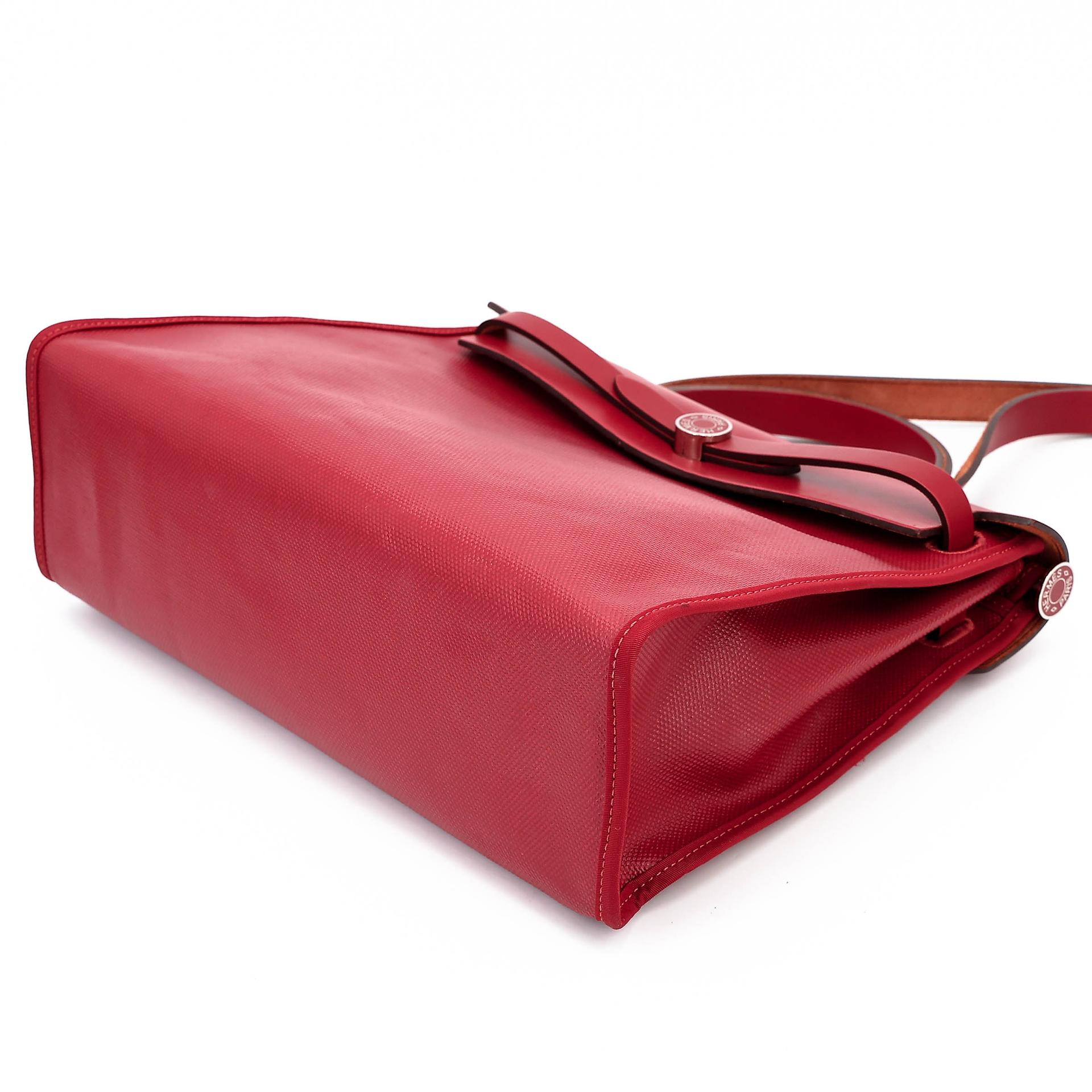 A美品 HERMÈS 愛馬仕 Herbag Zip 31 PM 5X 辣椒紅 Rouge Piment Vache Hunter皮 Toile Berline 帆布 銀扣 D刻 2019年 - 5