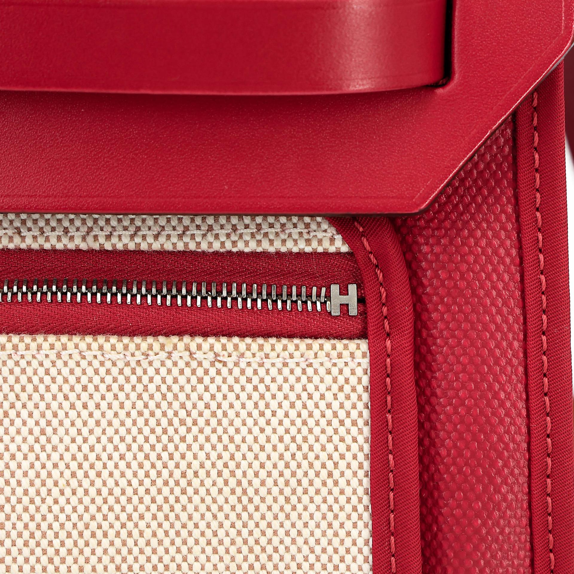 A美品 HERMÈS 愛馬仕 Herbag Zip 31 PM 5X 辣椒紅 Rouge Piment Vache Hunter皮 Toile Berline 帆布 銀扣 D刻 2019年 - 15
