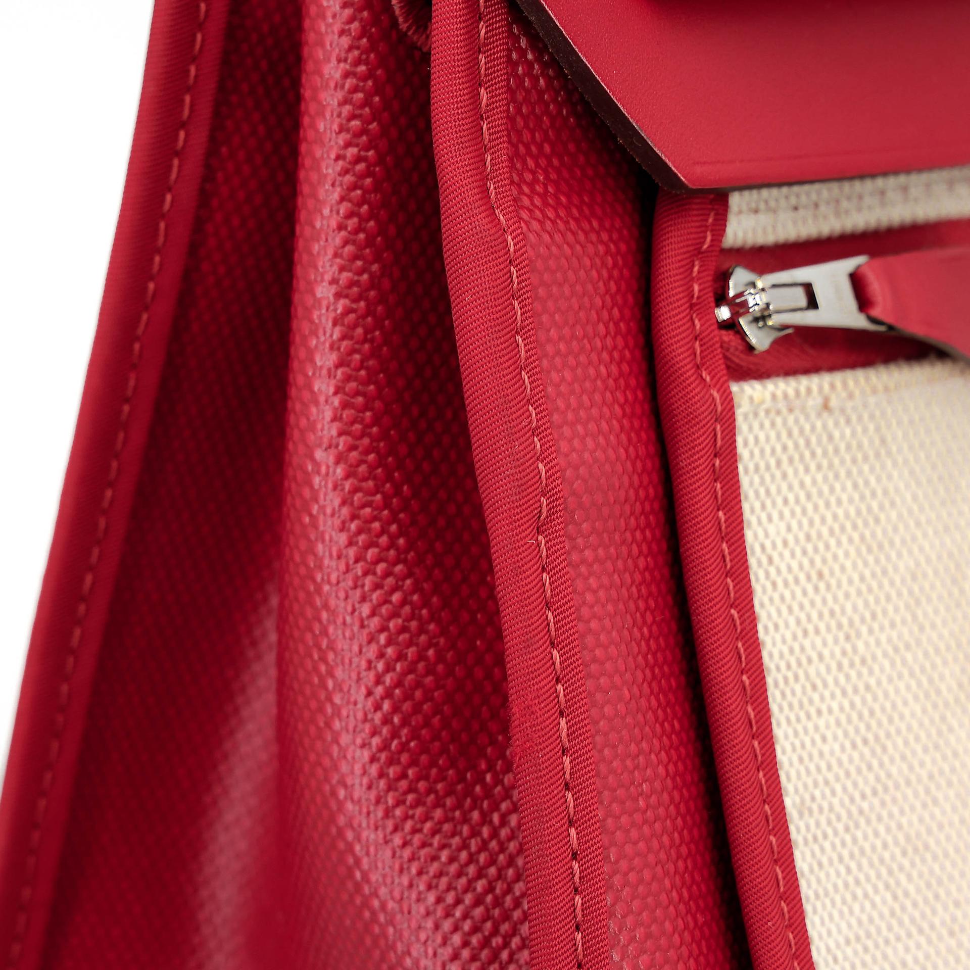 A美品 HERMÈS 愛馬仕 Herbag Zip 31 PM 5X 辣椒紅 Rouge Piment Vache Hunter皮 Toile Berline 帆布 銀扣 D刻 2019年 - 13