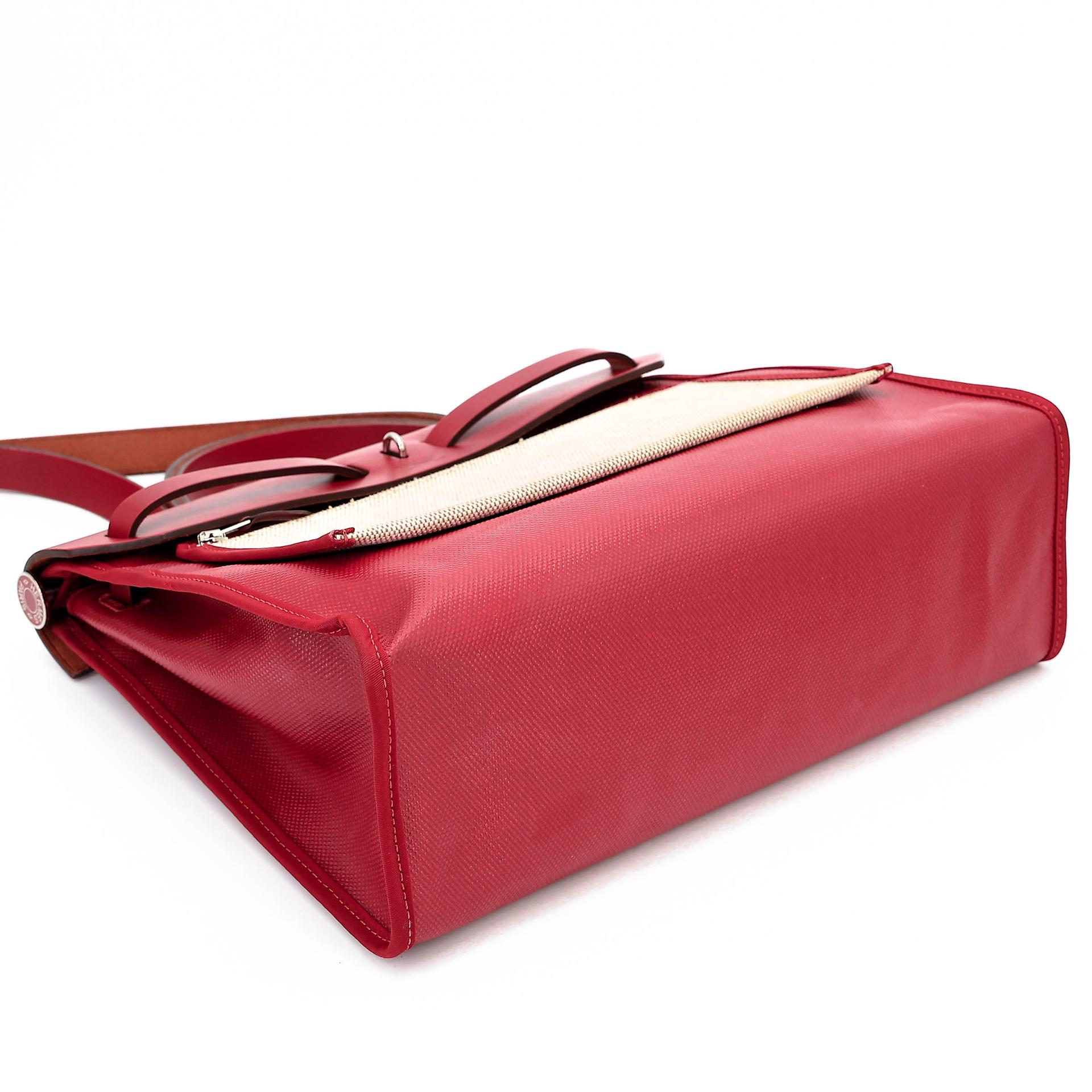 A美品 HERMÈS 愛馬仕 Herbag Zip 31 PM 5X 辣椒紅 Rouge Piment Vache Hunter皮 Toile Berline 帆布 銀扣 D刻 2019年 - 8