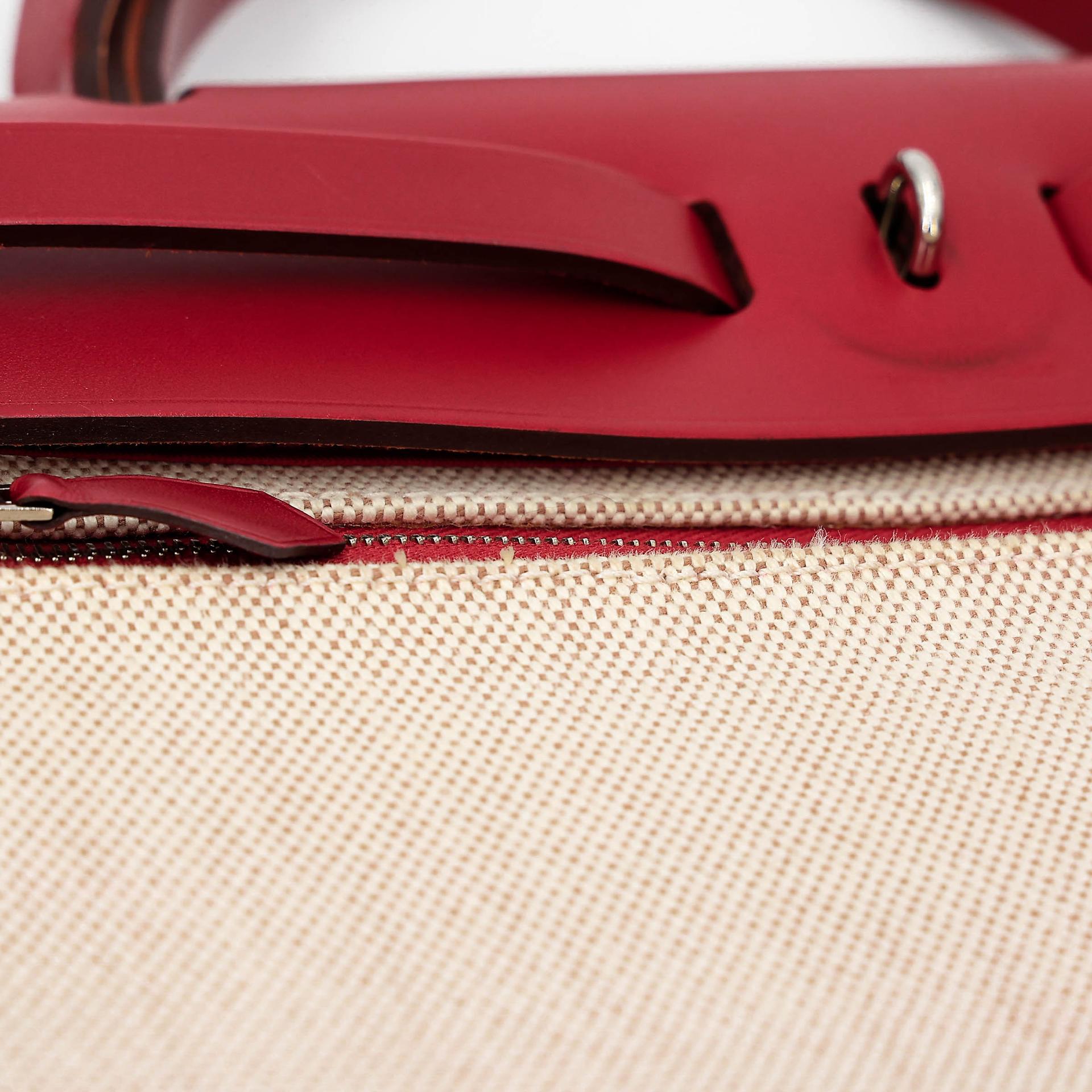 A美品 HERMÈS 愛馬仕 Herbag Zip 31 PM 5X 辣椒紅 Rouge Piment Vache Hunter皮 Toile Berline 帆布 銀扣 D刻 2019年 - 17