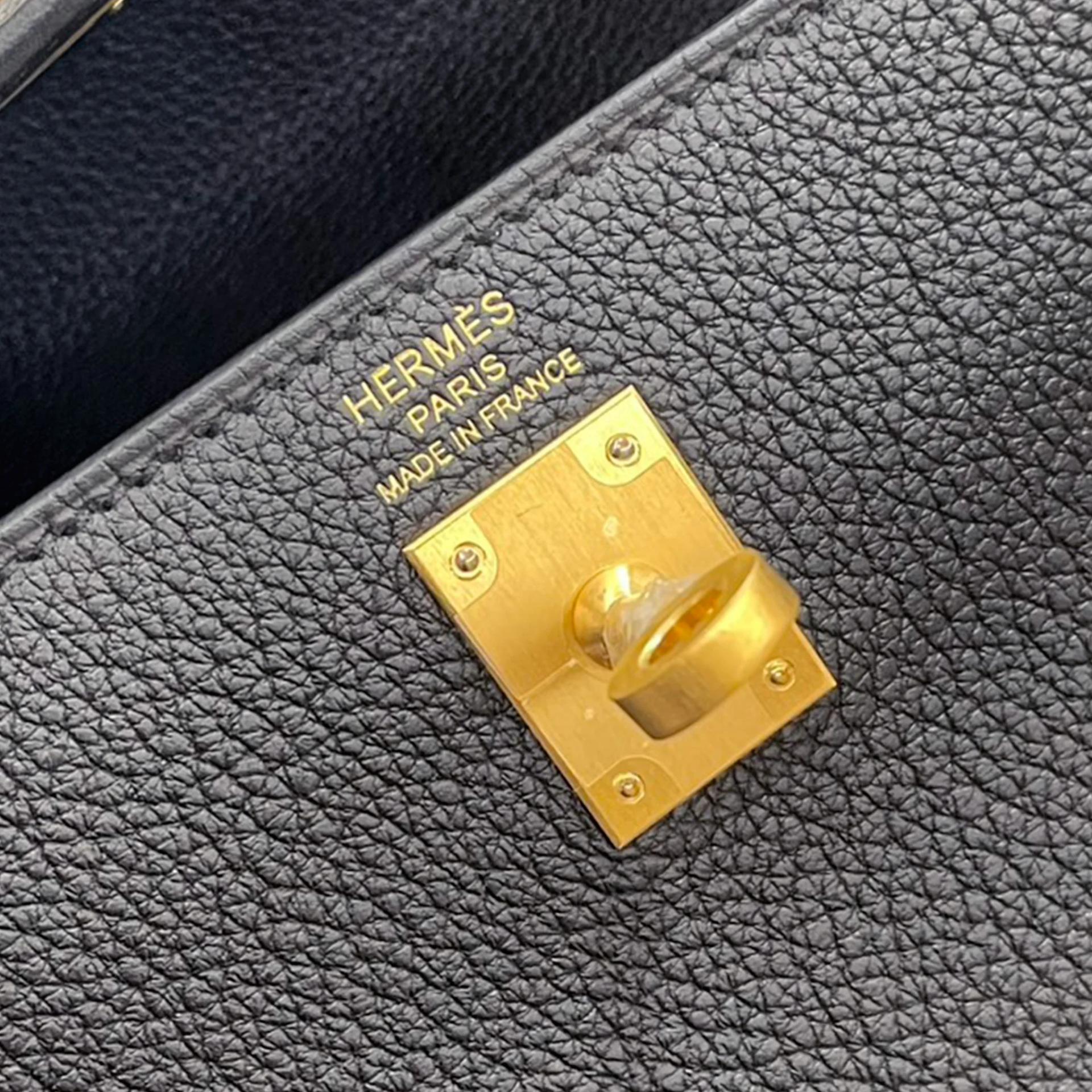 Unused ( Rank NS ) HERMÈS Kelly 25 Noir (89) Togo Brushed Gold hardware W (2024) - 9