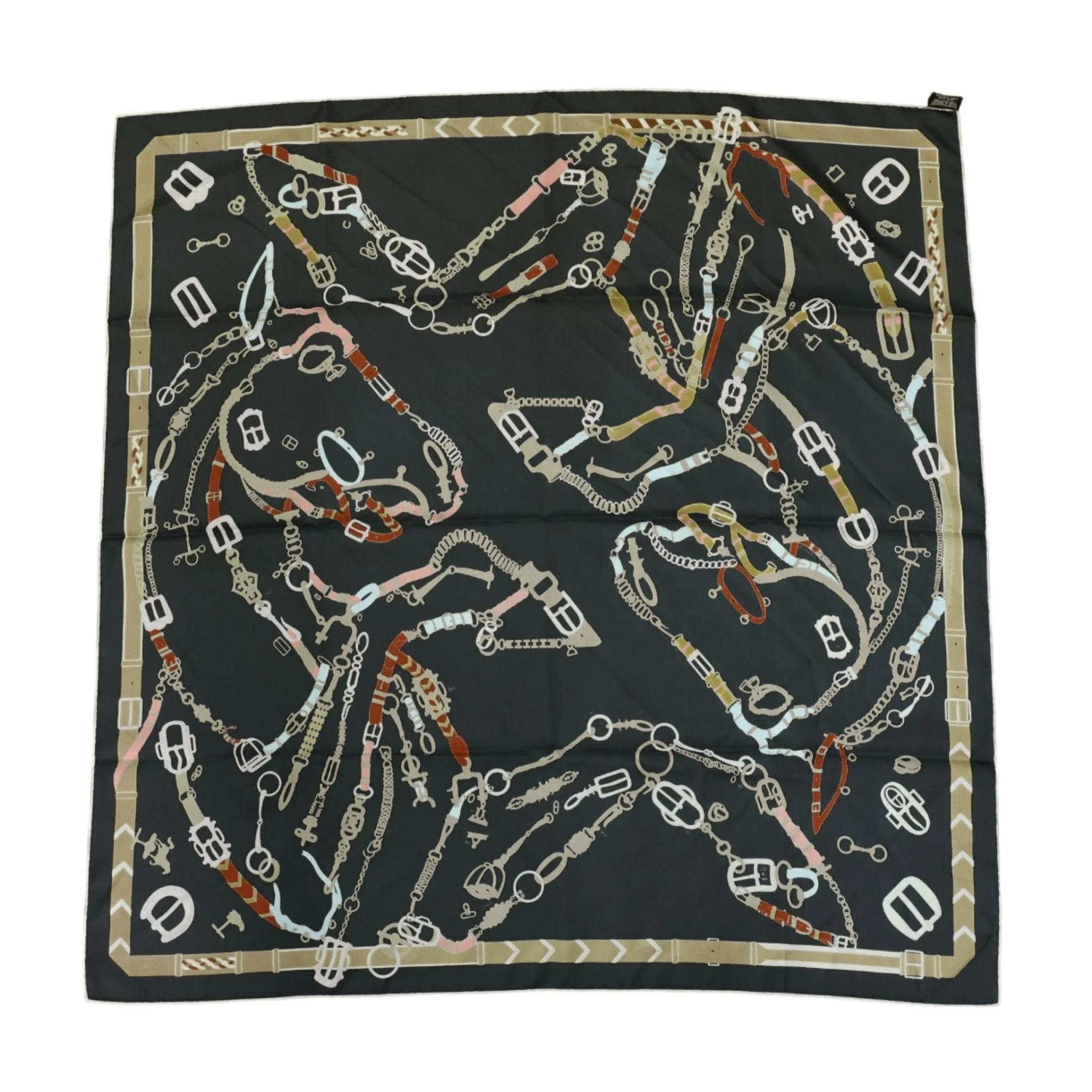 Carre 90 scarf Les Chevaux Dechaines Black Green | GINZA XIAOMA