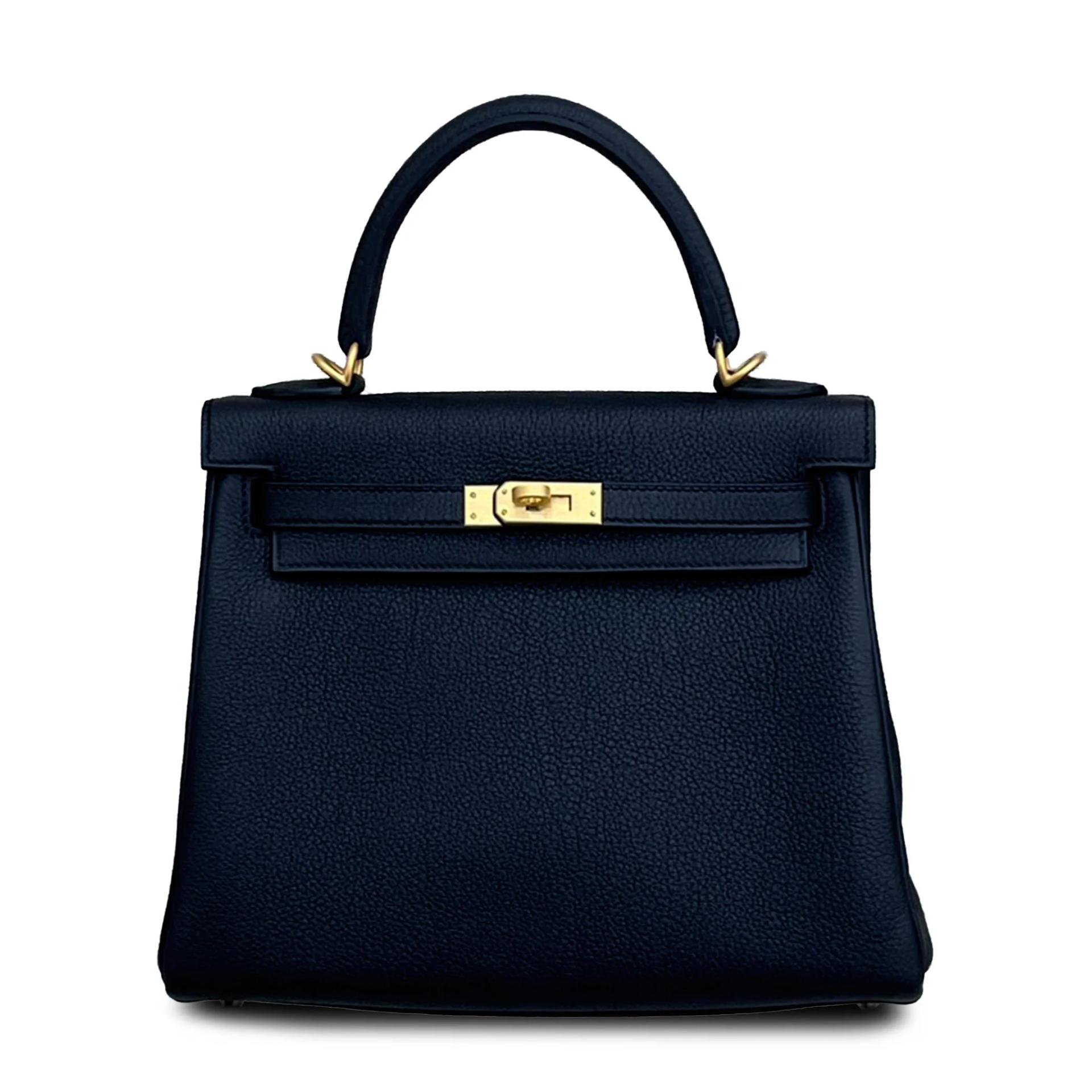Unused ( Rank NS ) HERMÈS Kelly 25 Noir (89) Togo Brushed Gold hardware W (2024) - 1