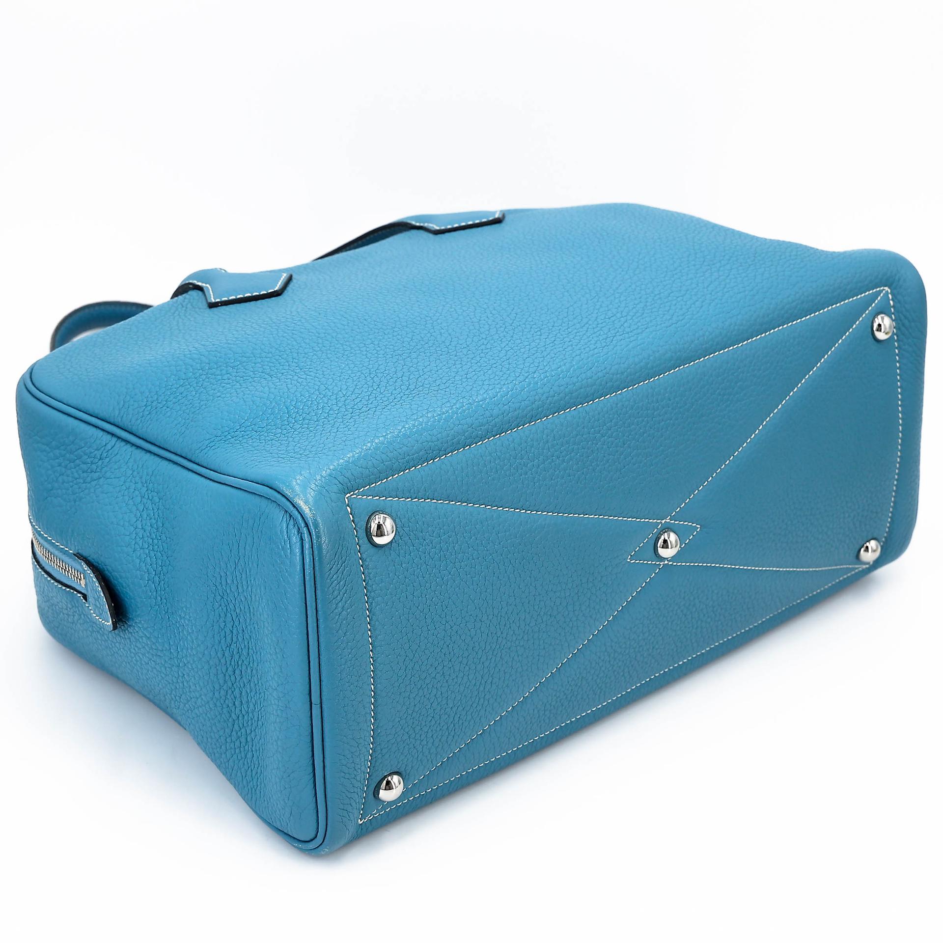 Good ( Rank AB) HERMÈS Victoria 35 Bleu Jean (75) Clemence Palladium hardware Square R (2014) - 5
