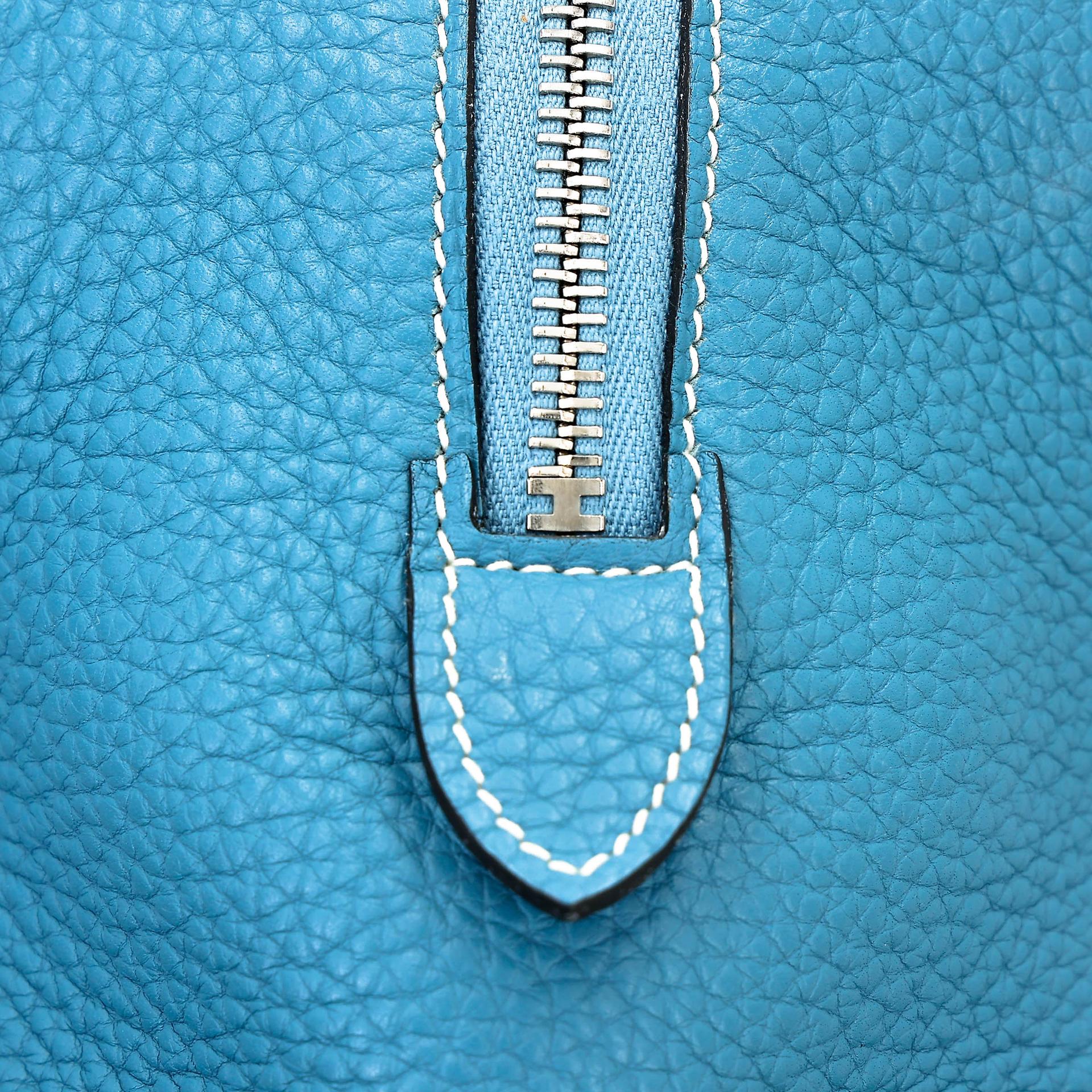 Good ( Rank AB) HERMÈS Victoria 35 Bleu Jean (75) Clemence Palladium hardware Square R (2014) - 13