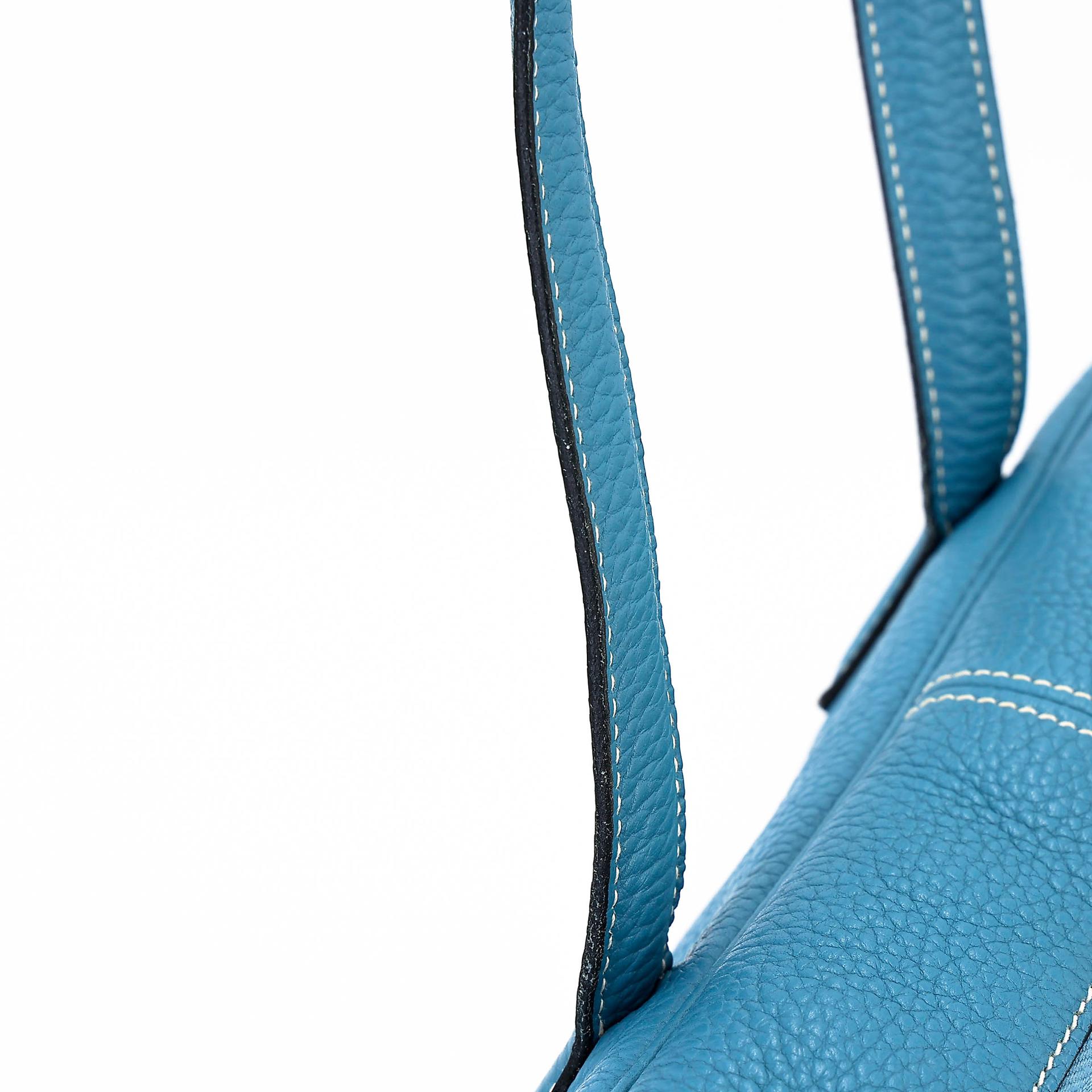 Good ( Rank AB) HERMÈS Victoria 35 Bleu Jean (75) Clemence Palladium hardware Square R (2014) - 19