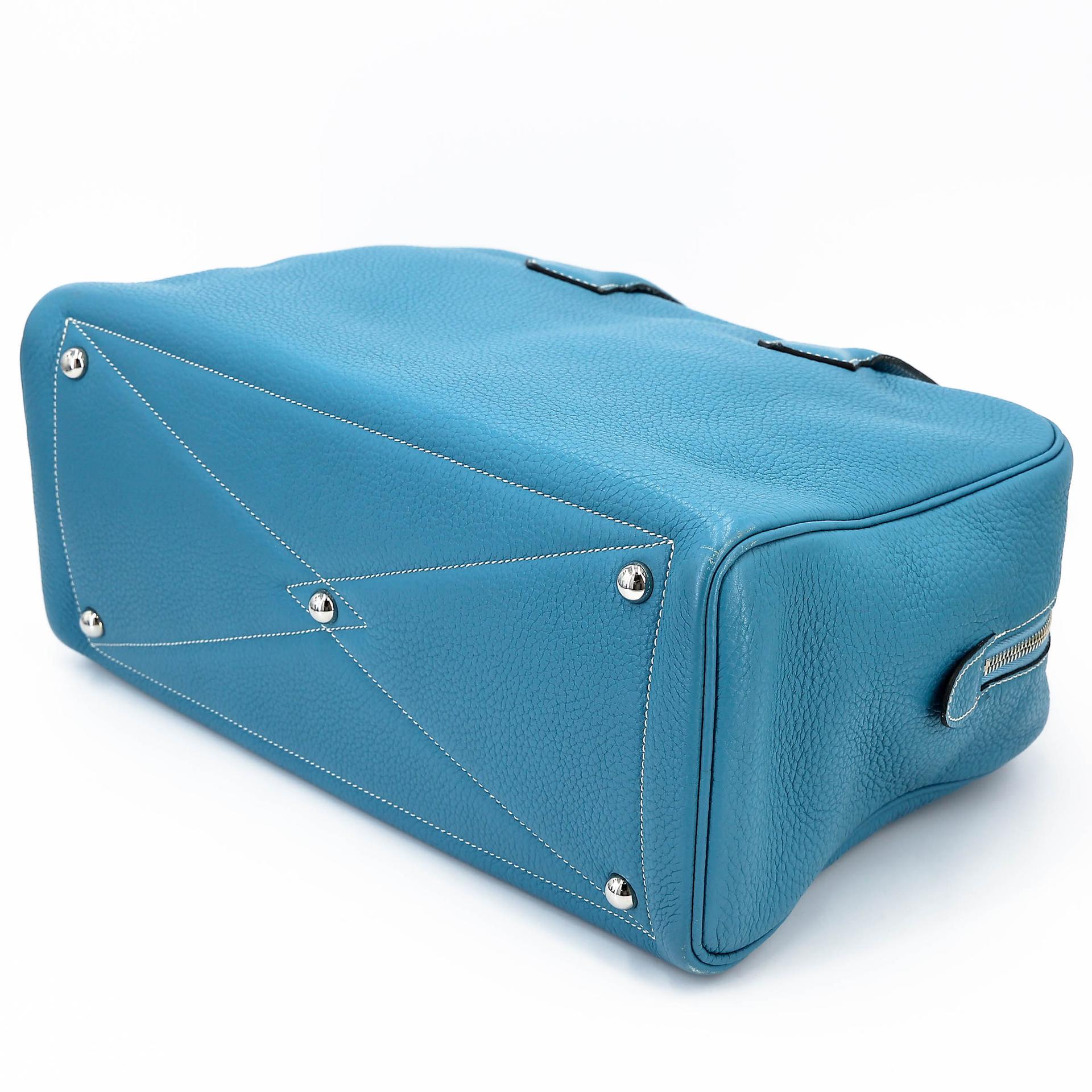 Good ( Rank AB) HERMÈS Victoria 35 Bleu Jean (75) Clemence Palladium hardware Square R (2014) - 6