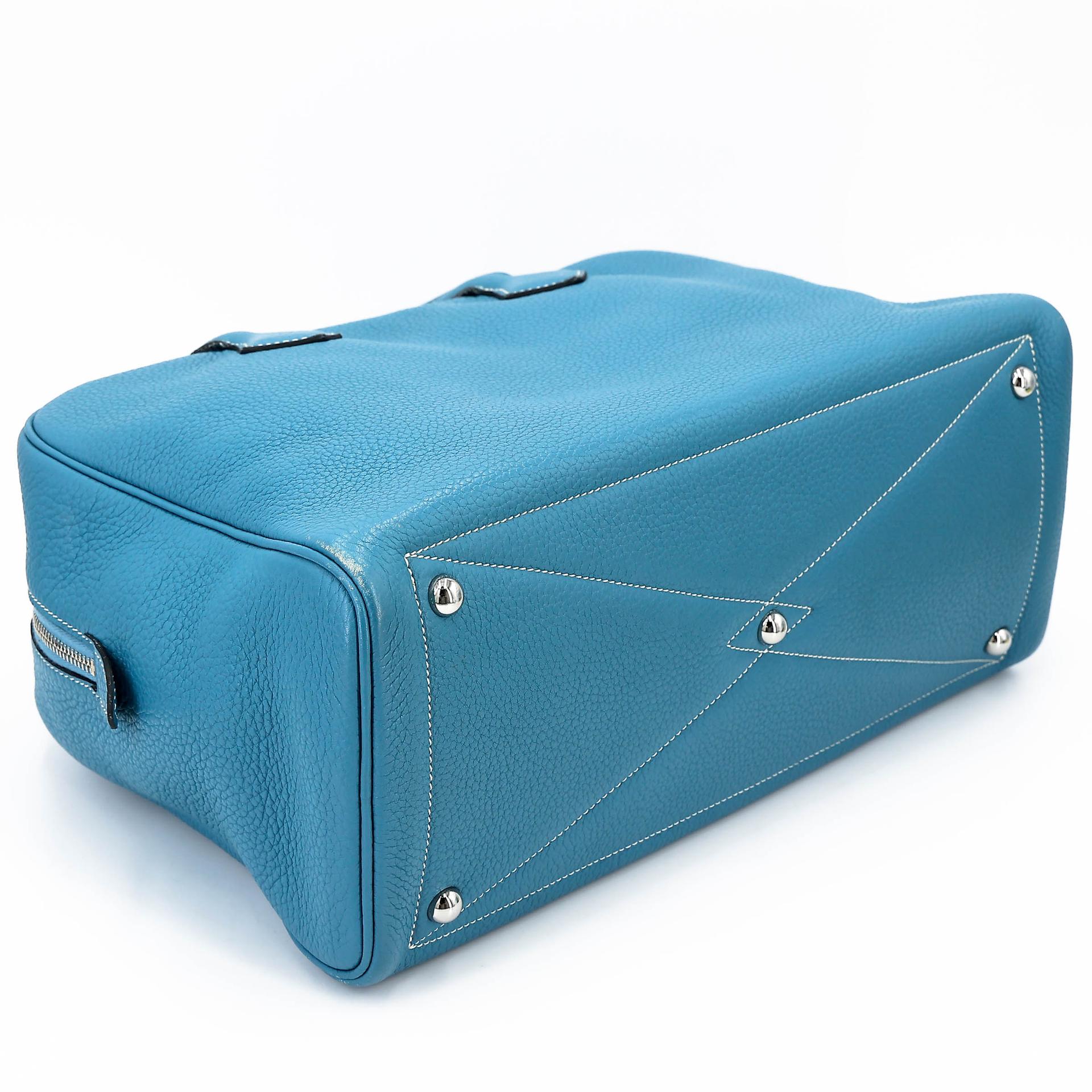 Good ( Rank AB) HERMÈS Victoria 35 Bleu Jean (75) Clemence Palladium hardware Square R (2014) - 7