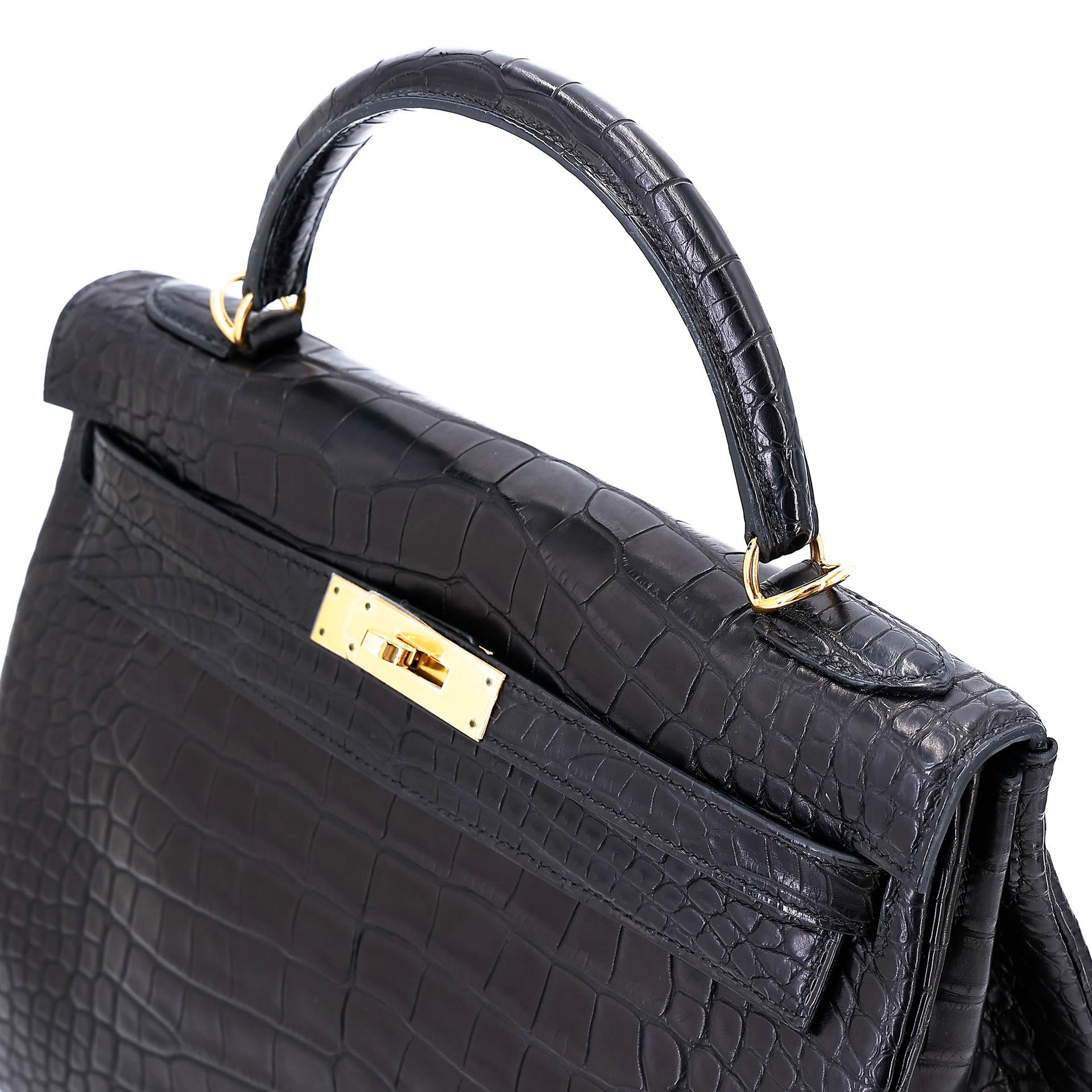 ランク NS 未使用品 HERMÈS エルメス ケリー32 ブラック (89) クロコダイル アリゲーター マット ゴールド金具 X刻印 (2016) - 3