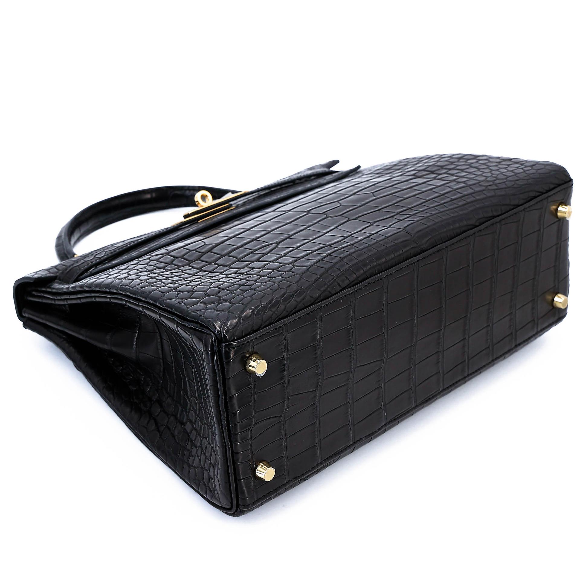 ランク NS 未使用品 HERMÈS エルメス ケリー32 ブラック (89) クロコダイル アリゲーター マット ゴールド金具 X刻印 (2016) - 5