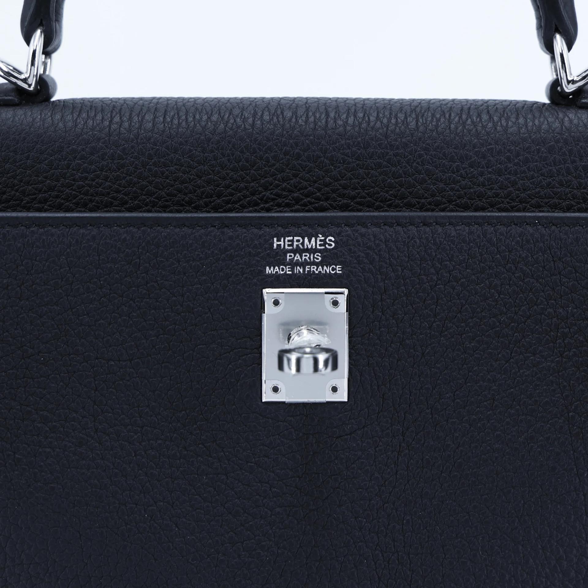 Unused ( Rank NS ) HERMÈS Kelly 25 Noir (89) Togo Palladium hardware W (2024) - 10