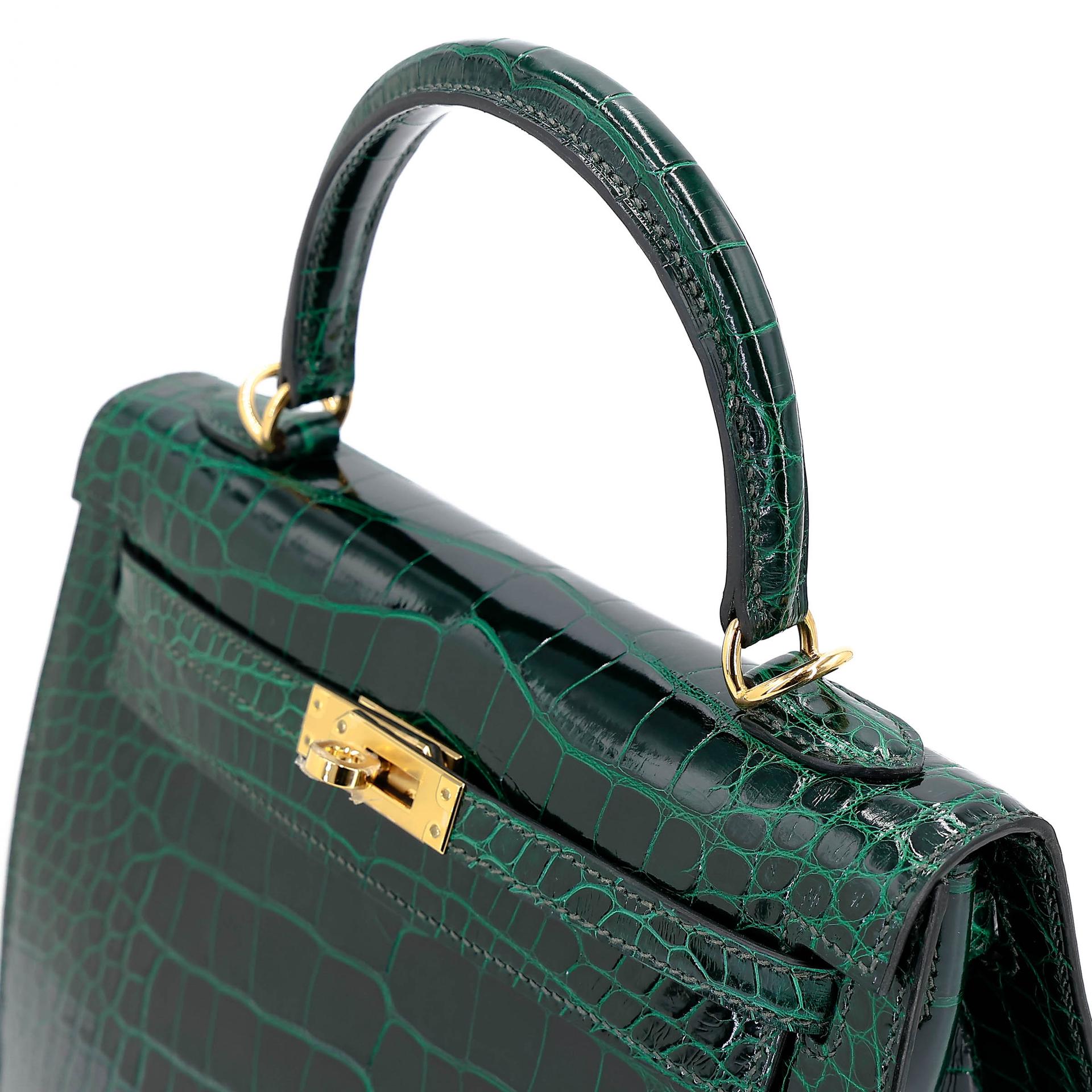 ランク NS 未使用品 HERMÈS エルメス ケリー25 セリエ ヴェールフォンセ (67) クロコダイル アリゲーター リセ ゴールド金具 B刻印 (2023) - 3
