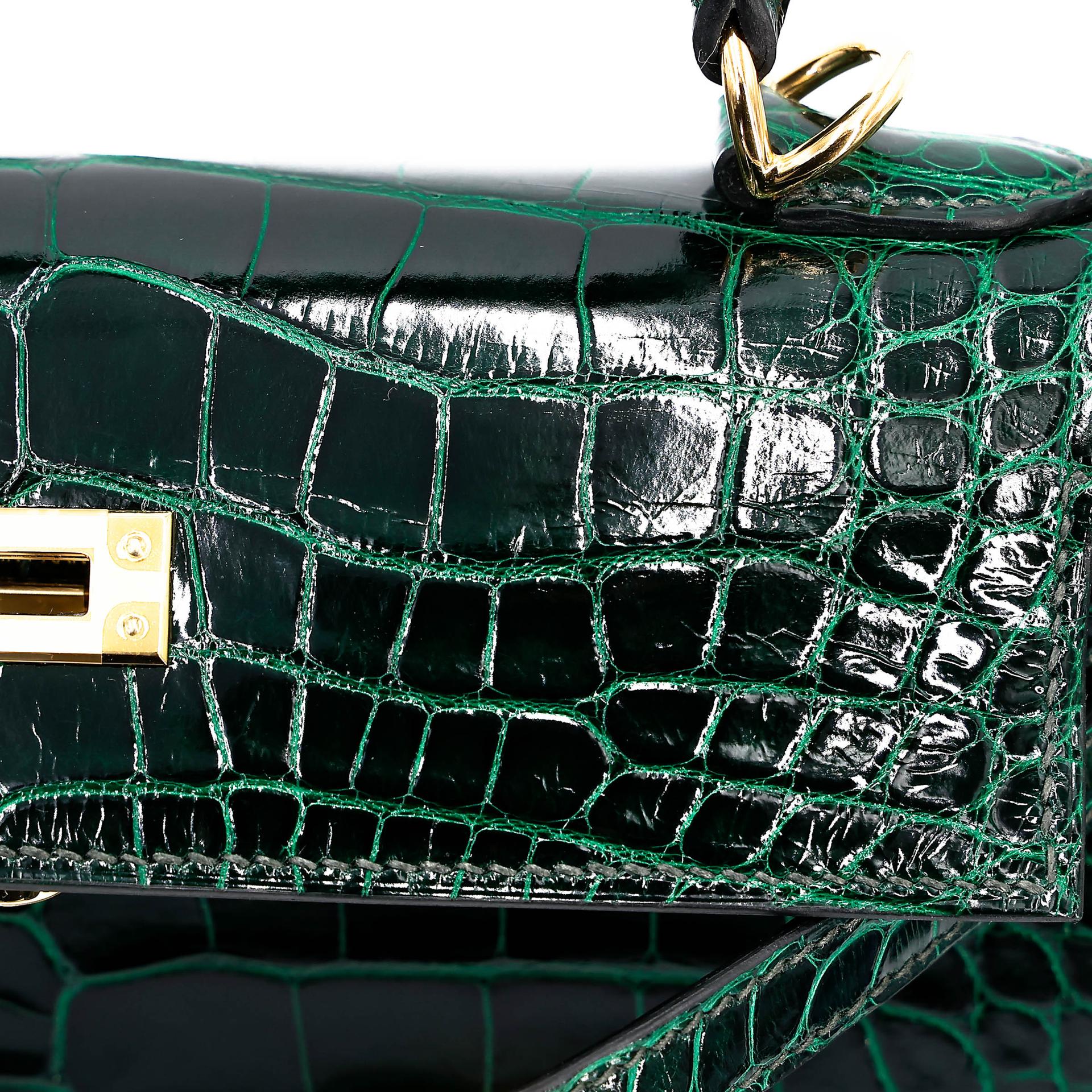 ランク NS 未使用品 HERMÈS エルメス ケリー25 セリエ ヴェールフォンセ (67) クロコダイル アリゲーター リセ ゴールド金具 B刻印 (2023) - 11