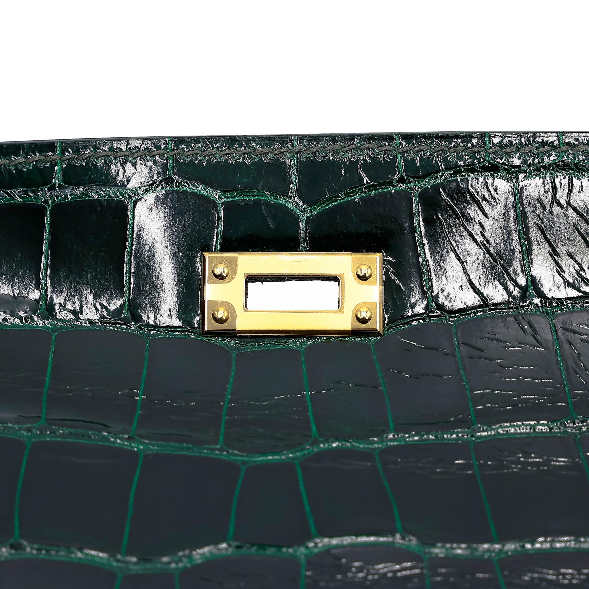 ランク NS 未使用品 HERMÈS エルメス ケリー25 セリエ ヴェールフォンセ (67) クロコダイル アリゲーター リセ ゴールド金具 B刻印 (2023) - 12