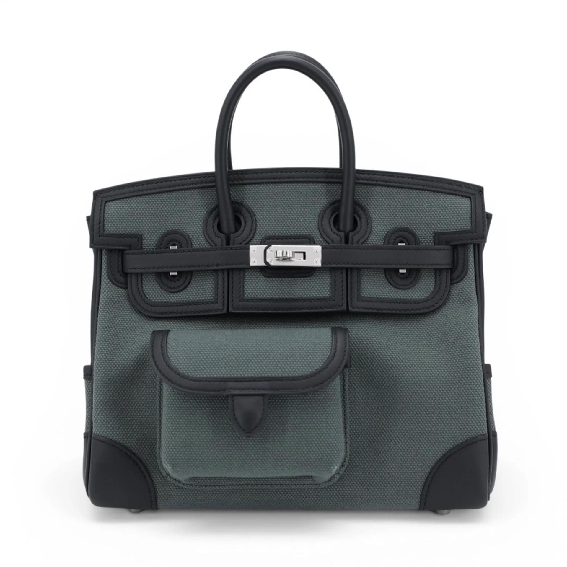 Brand New ( Rank N ) HERMÈS Limited Edition Birkin Cargo 25 Vert Mangrove (Q0) Noir (89) Toile Goeland canvas Swift Palladium hardware K (2025) - 1
