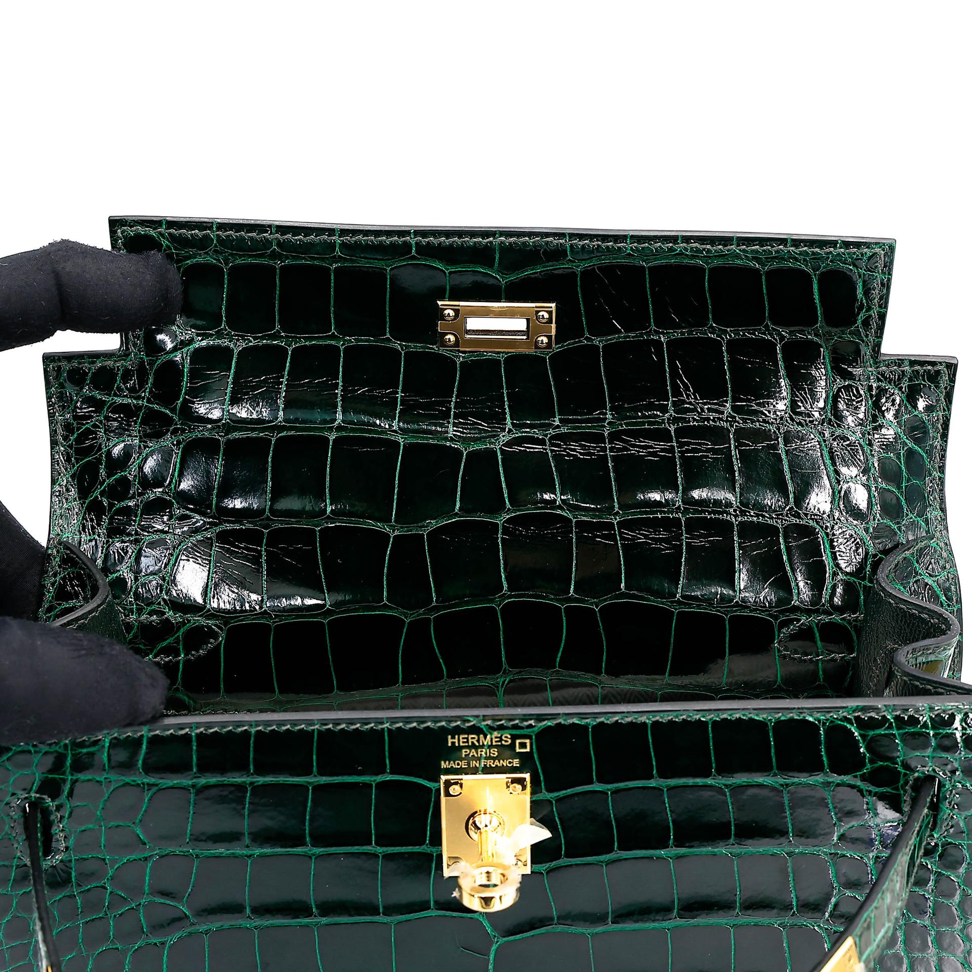 ランク NS 未使用品 HERMÈS エルメス ケリー25 セリエ ヴェールフォンセ (67) クロコダイル アリゲーター リセ ゴールド金具 B刻印 (2023) - 13