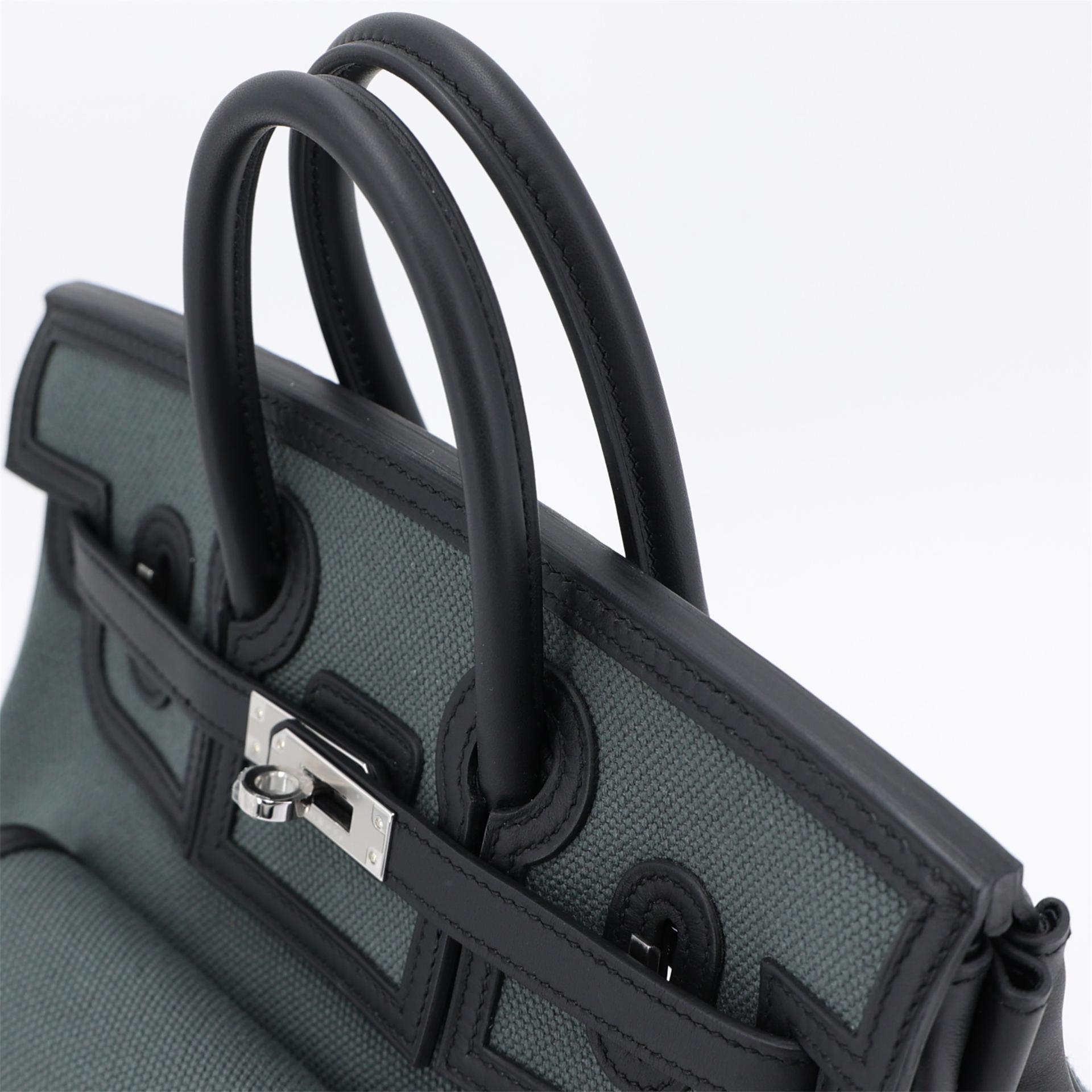 Brand New ( Rank N ) HERMÈS Limited Edition Birkin Cargo 25 Vert Mangrove (Q0) Noir (89) Toile Goeland canvas Swift Palladium hardware K (2025) - 3