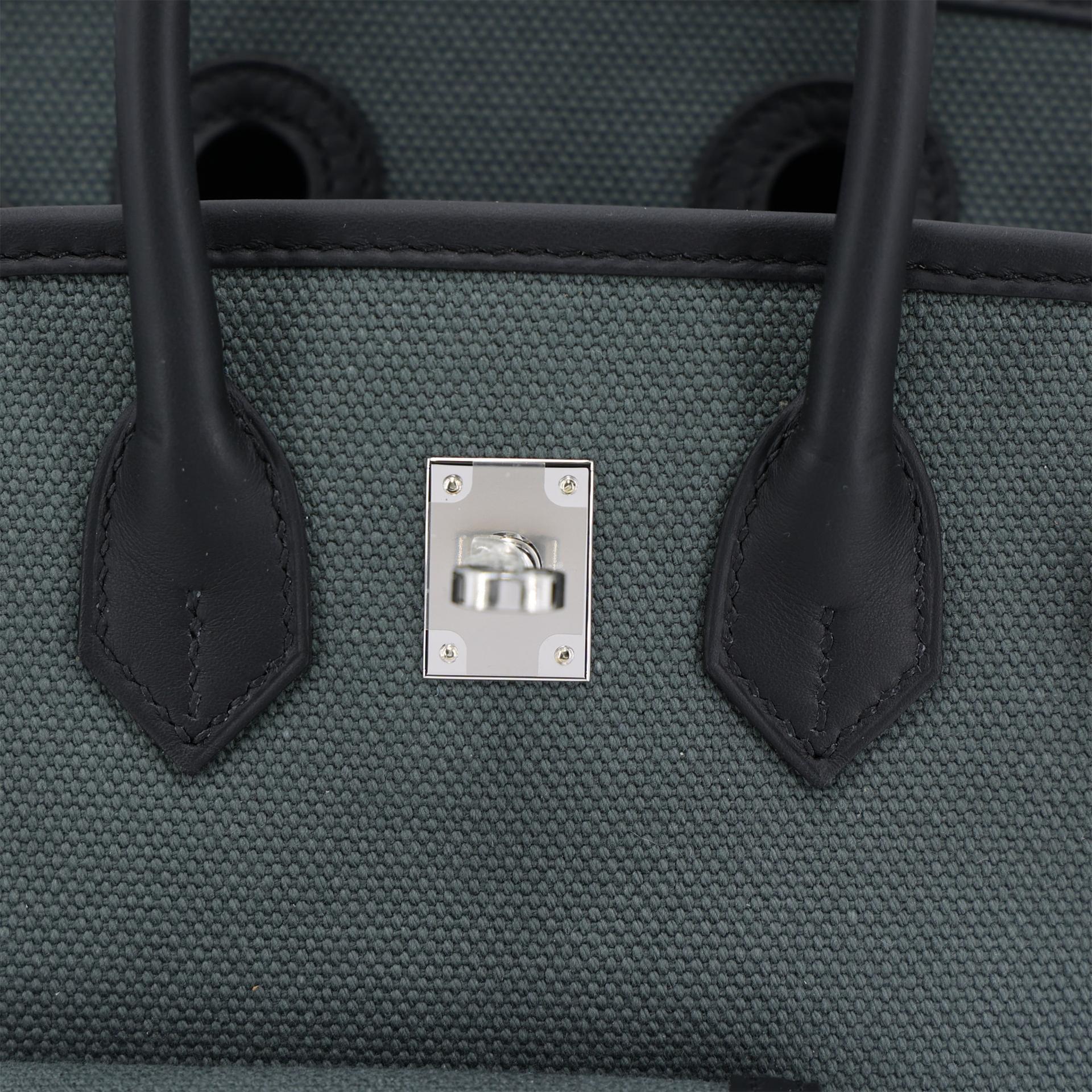 Brand New ( Rank N ) HERMÈS Limited Edition Birkin Cargo 25 Vert Mangrove (Q0) Noir (89) Toile Goeland canvas Swift Palladium hardware K (2025) - 10