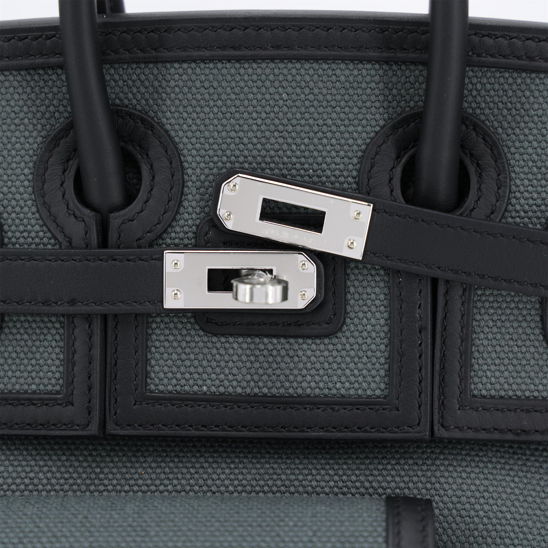 Brand New ( Rank N ) HERMÈS Limited Edition Birkin Cargo 25 Vert Mangrove (Q0) Noir (89) Toile Goeland canvas Swift Palladium hardware K (2025) - 8