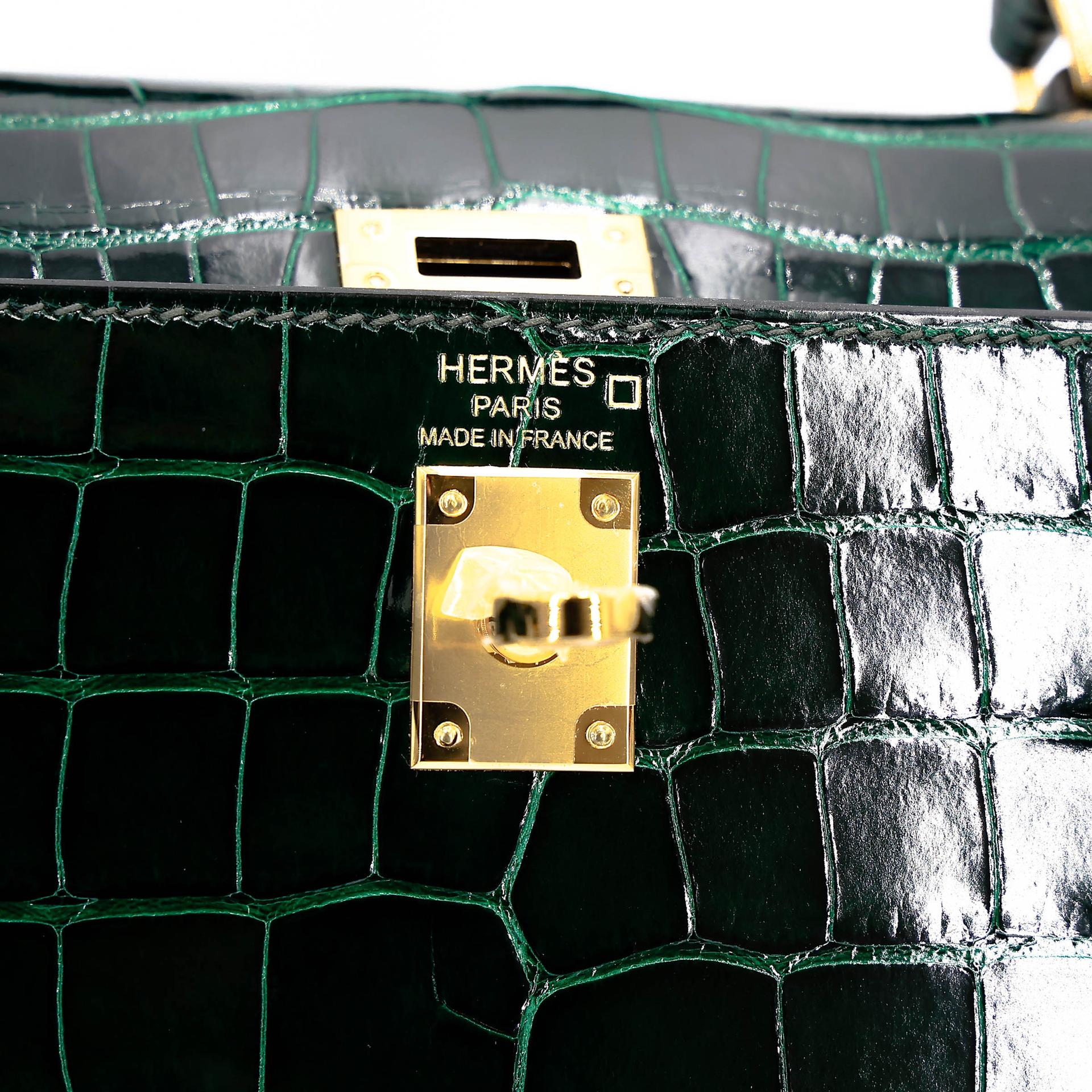 ランク NS 未使用品 HERMÈS エルメス ケリー25 セリエ ヴェールフォンセ (67) クロコダイル アリゲーター リセ ゴールド金具 B刻印 (2023) - 16