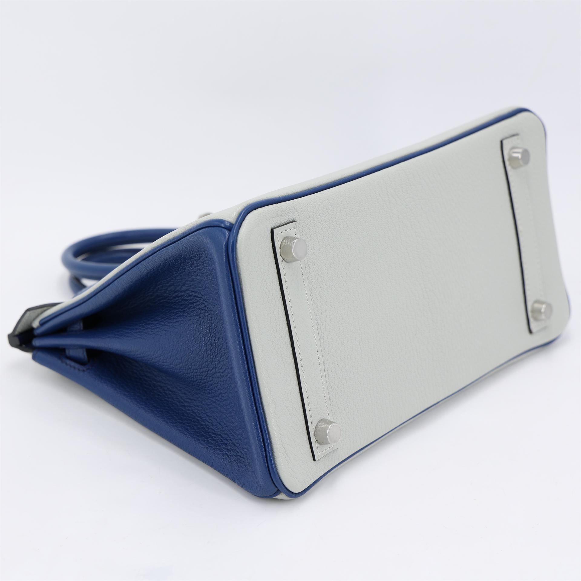Excellent ( Rank SA ) HERMÈS Special Order Birkin 25 Bleu Saphir (73) Gris Perle (80) Chevre Brushed Palladium Y (2020) - 4