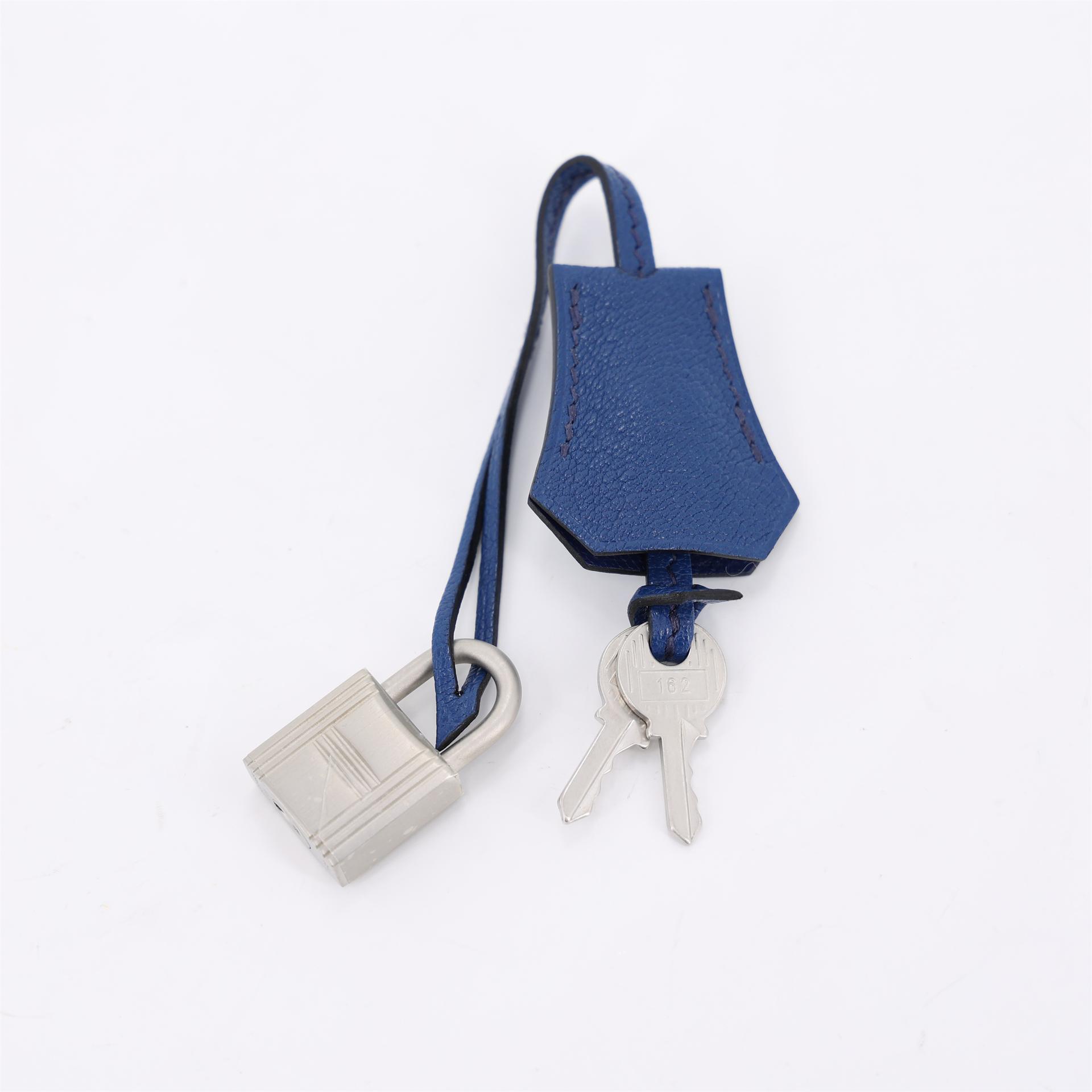 Excellent ( Rank SA ) HERMÈS Special Order Birkin 25 Bleu Saphir (73) Gris Perle (80) Chevre Brushed Palladium Y (2020) - 15