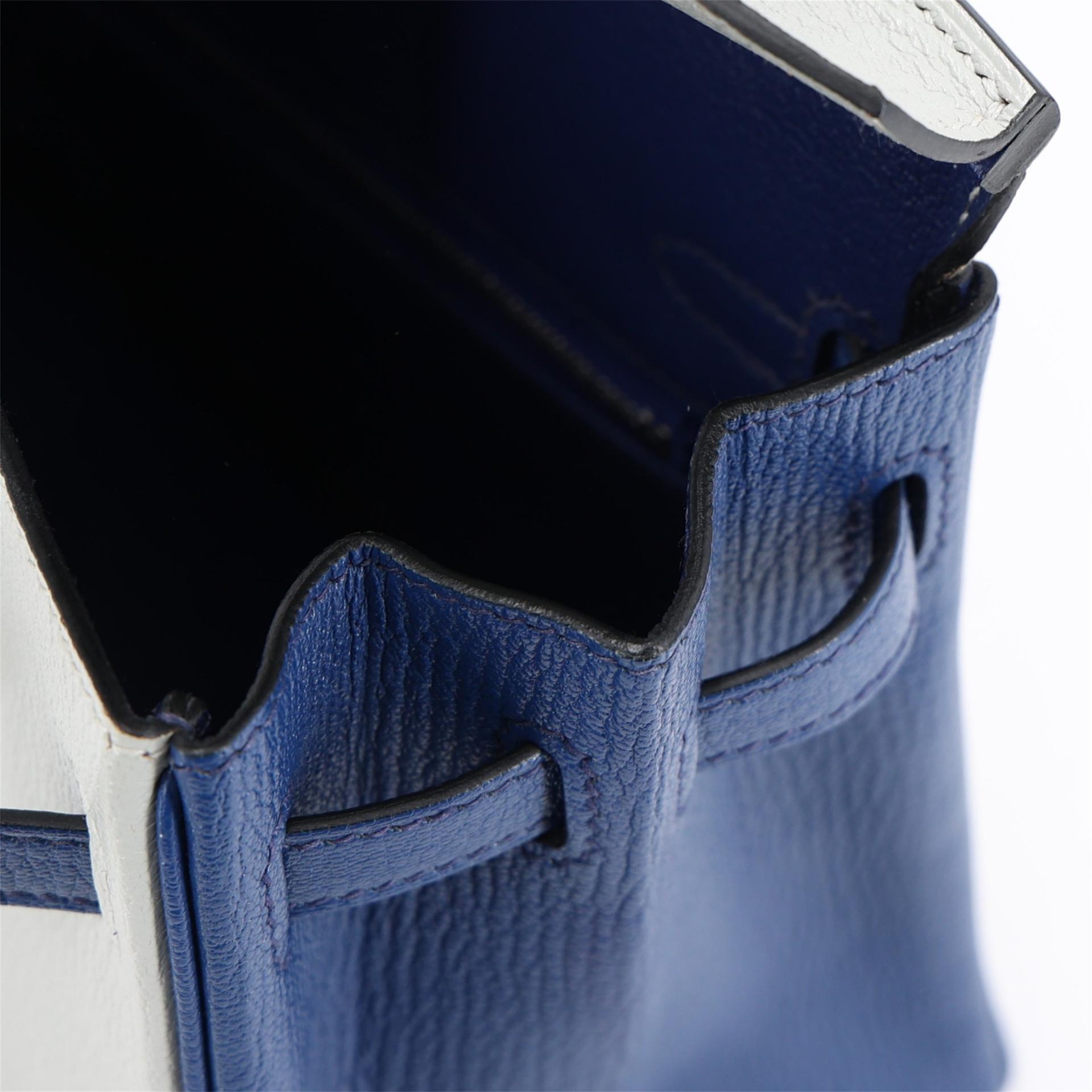 Excellent ( Rank SA ) HERMÈS Special Order Birkin 25 Bleu Saphir (73) Gris Perle (80) Chevre Brushed Palladium Y (2020) - 13