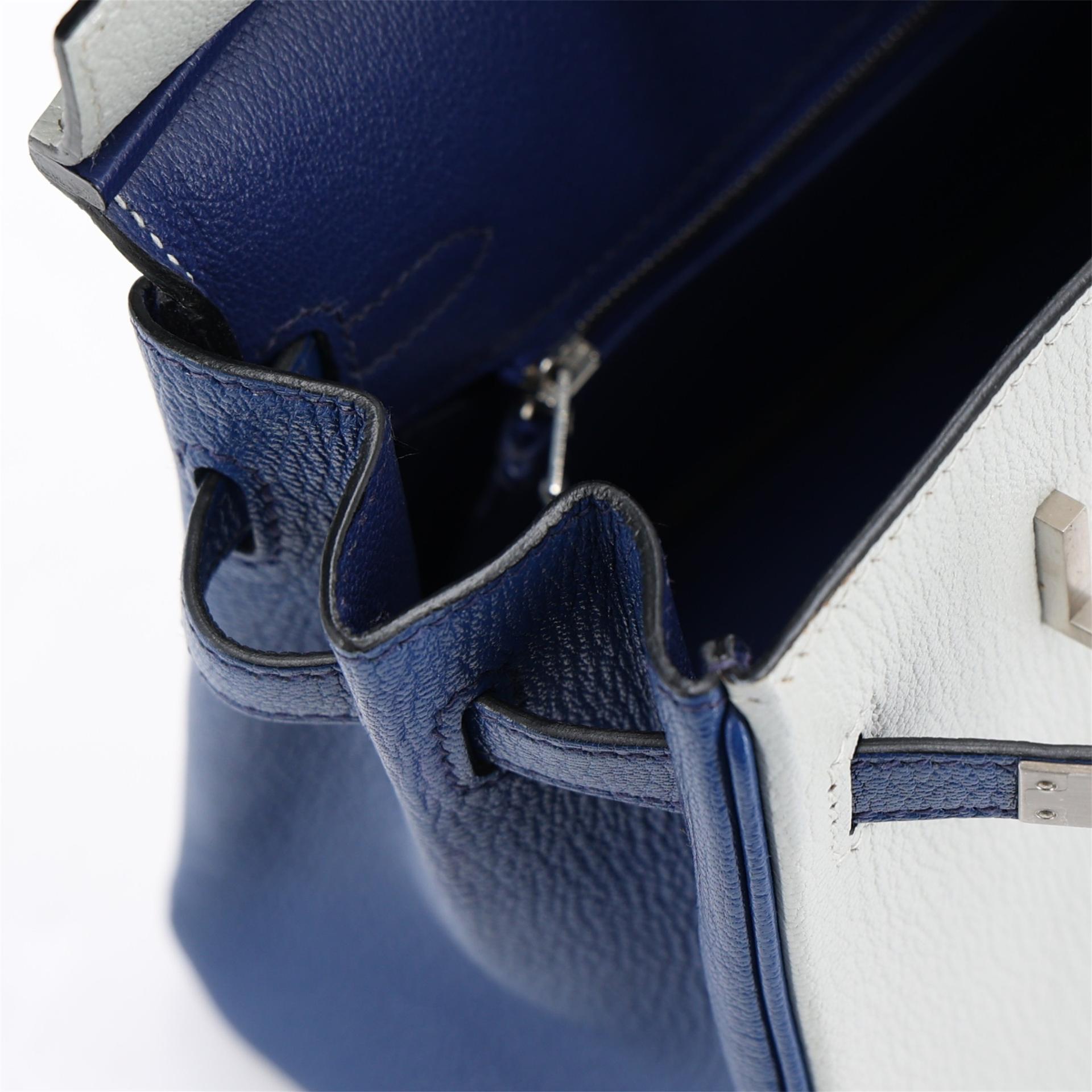 Excellent ( Rank SA ) HERMÈS Special Order Birkin 25 Bleu Saphir (73) Gris Perle (80) Chevre Brushed Palladium Y (2020) - 12