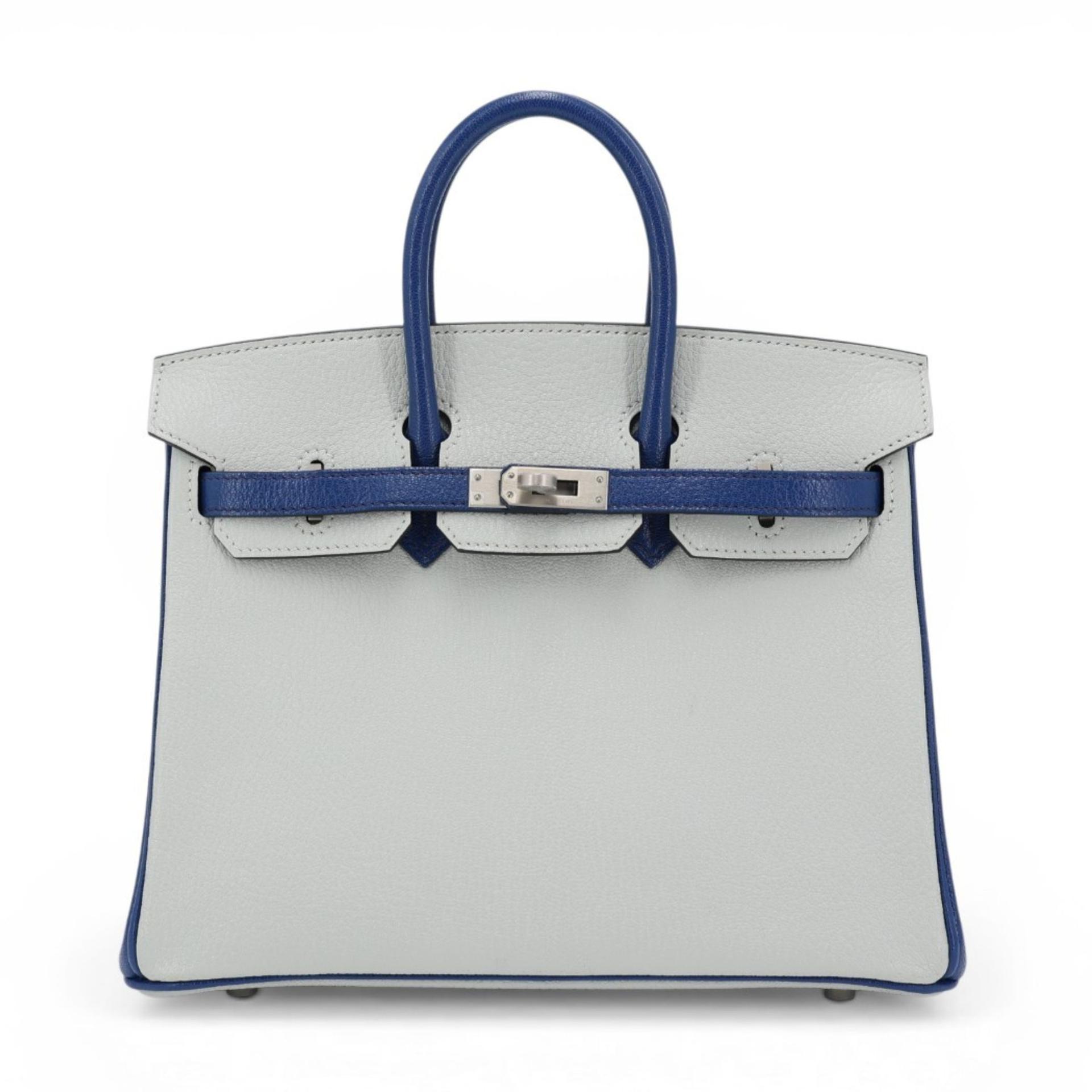 Excellent ( Rank SA ) HERMÈS Special Order Birkin 25 Bleu Saphir (73) Gris Perle (80) Chevre Brushed Palladium Y (2020) - 1