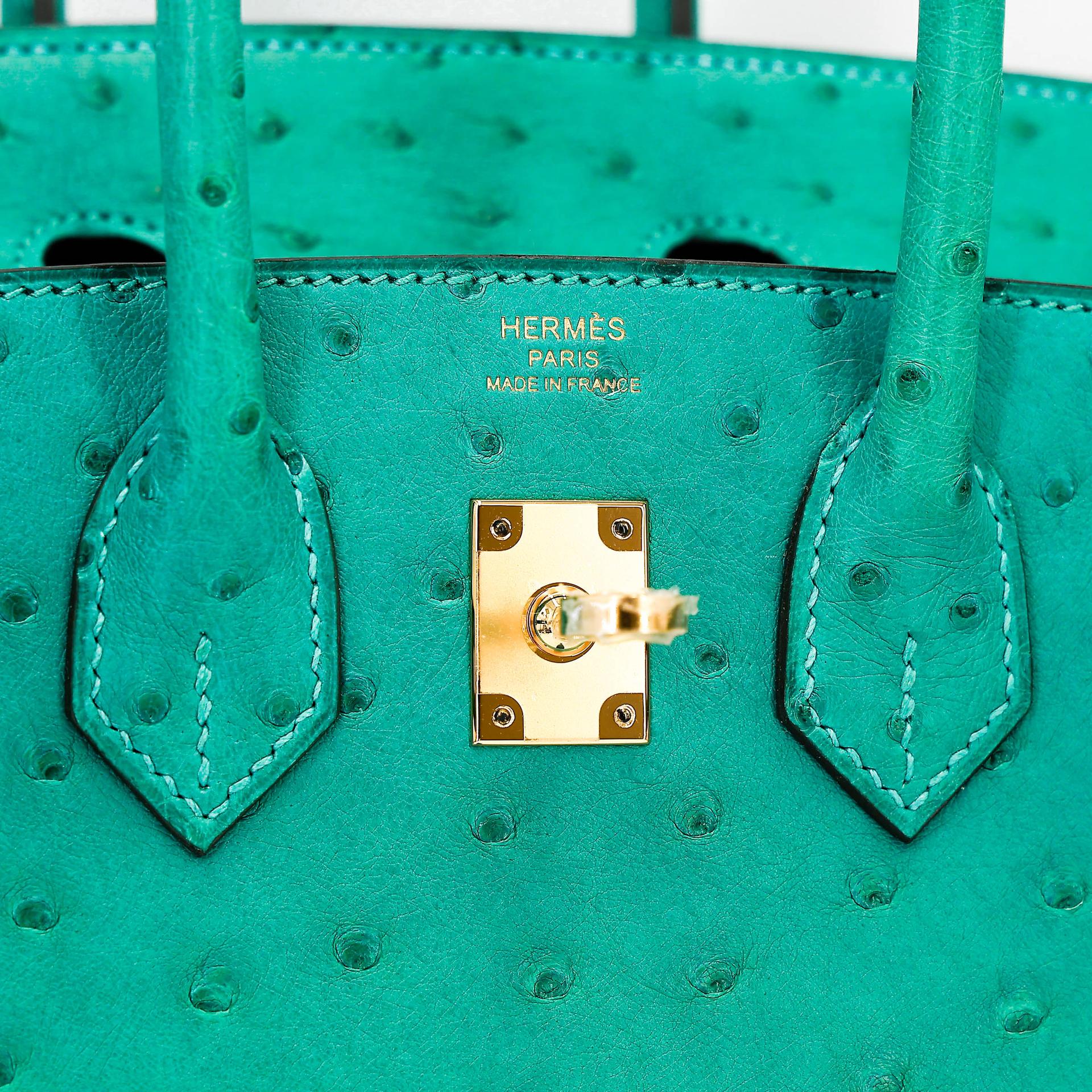Unused ( Rank NS ) HERMÈS Birkin 25 Vert Verone (U1) Ostrich Gold hardware U (2022) - 10