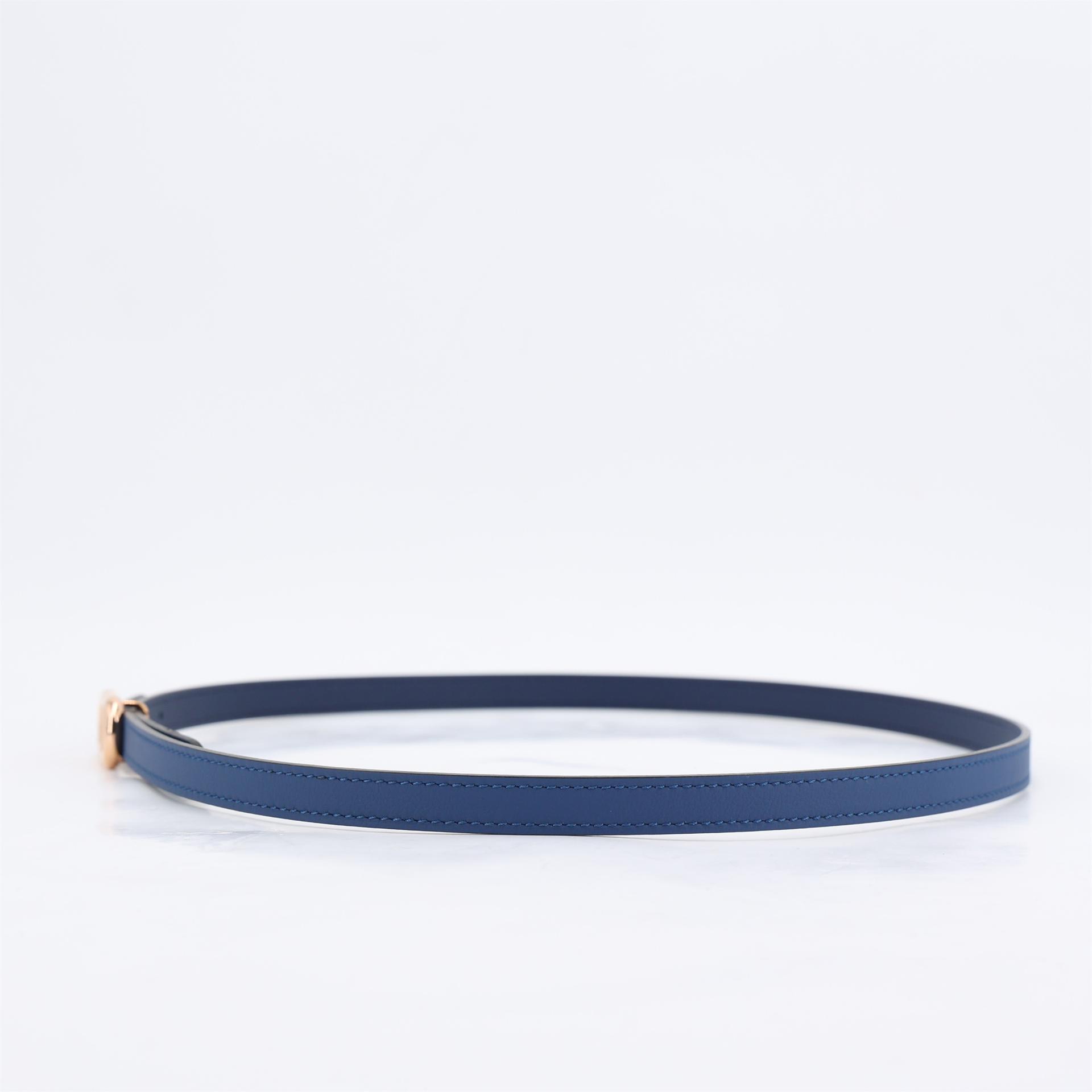 Maillon H belt buckle & Reversible leather belt 13mm Bleu Saphir (73)