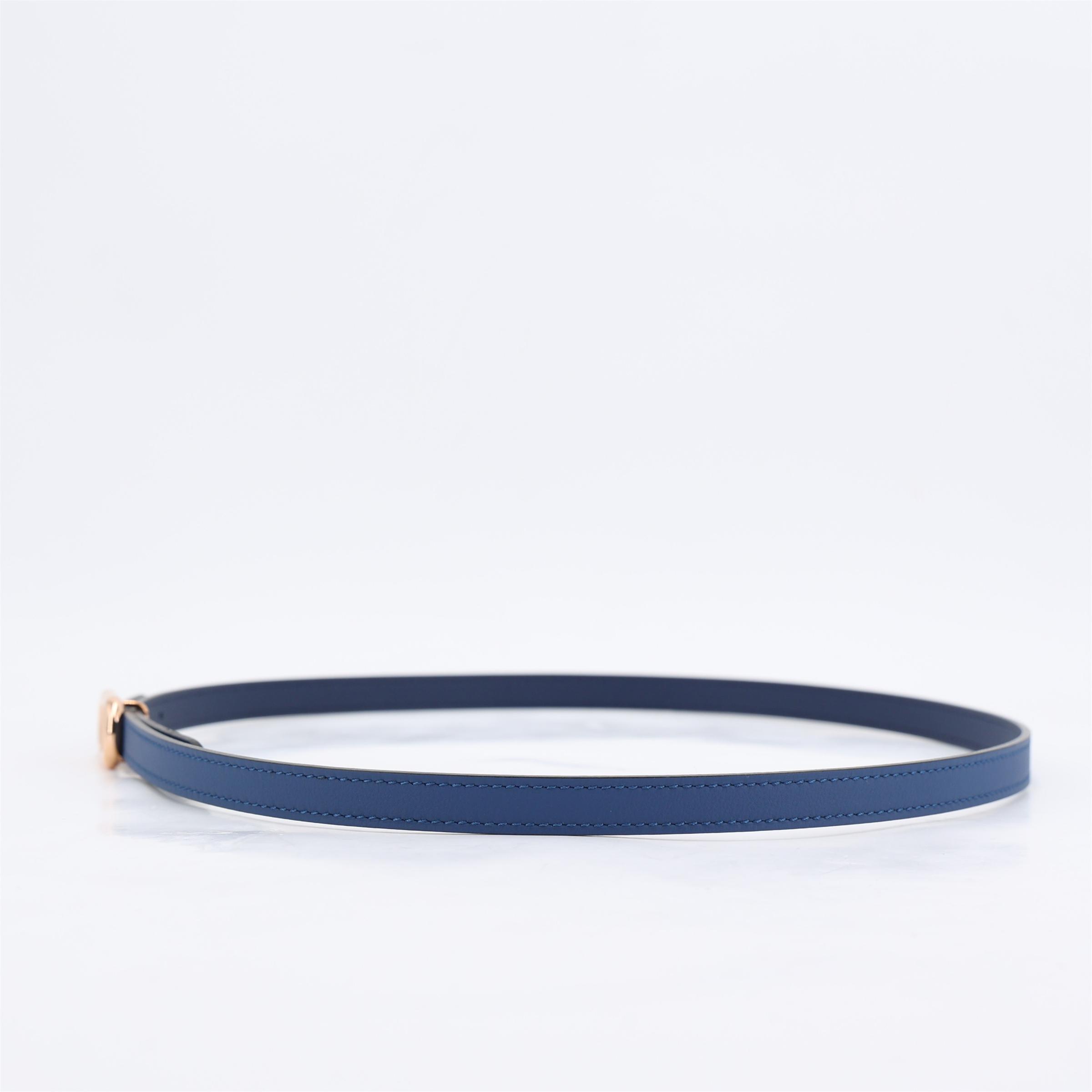 Maillon H belt buckle & Reversible leather belt 13mm Bleu Saphir (73)