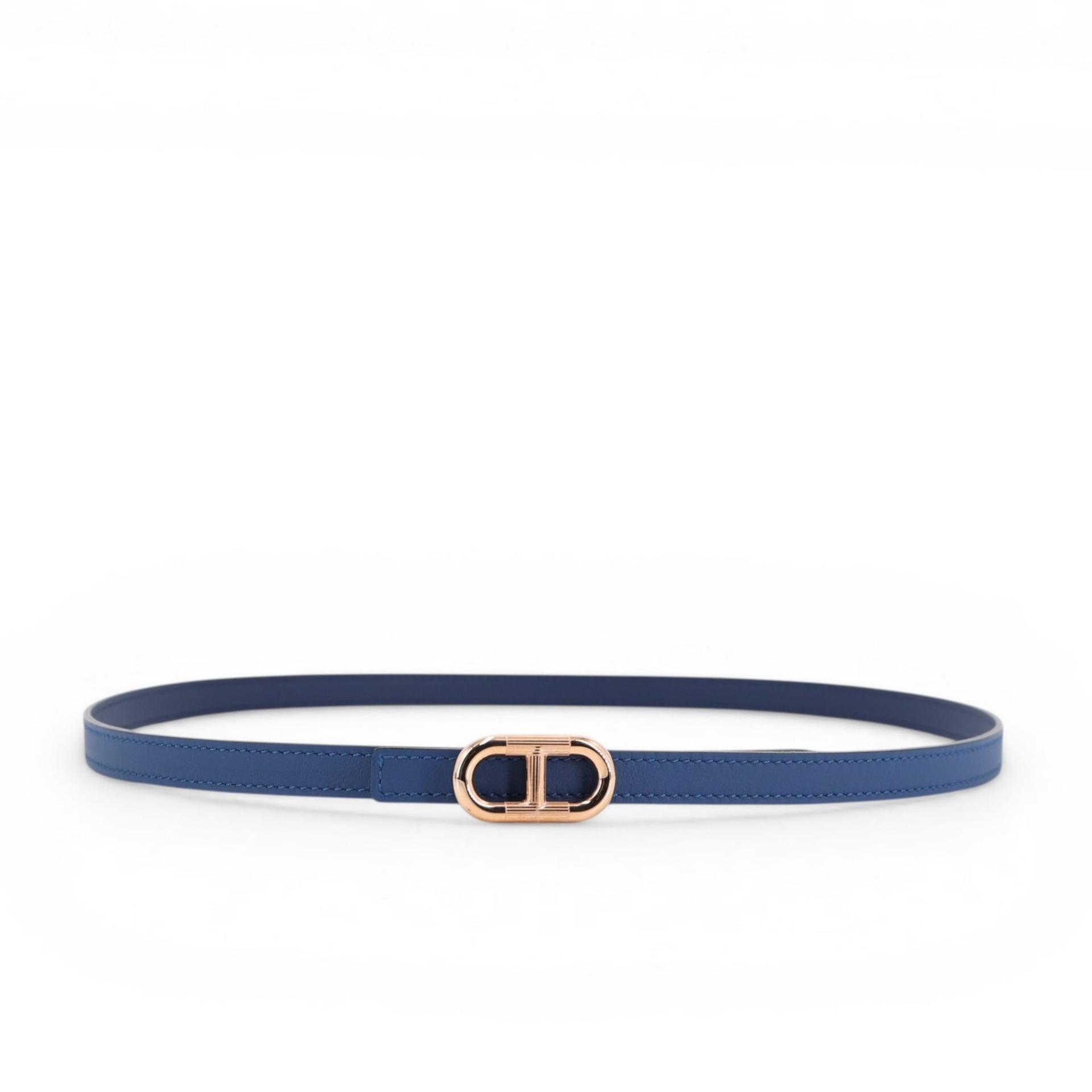 ランク N 新品 HERMÈS エルメス マイヨンH ベルトバックル ＆ リバーシブルベルト 13mm ブルーサフィール (73) エプソン ピンクゴールド金具 - 1