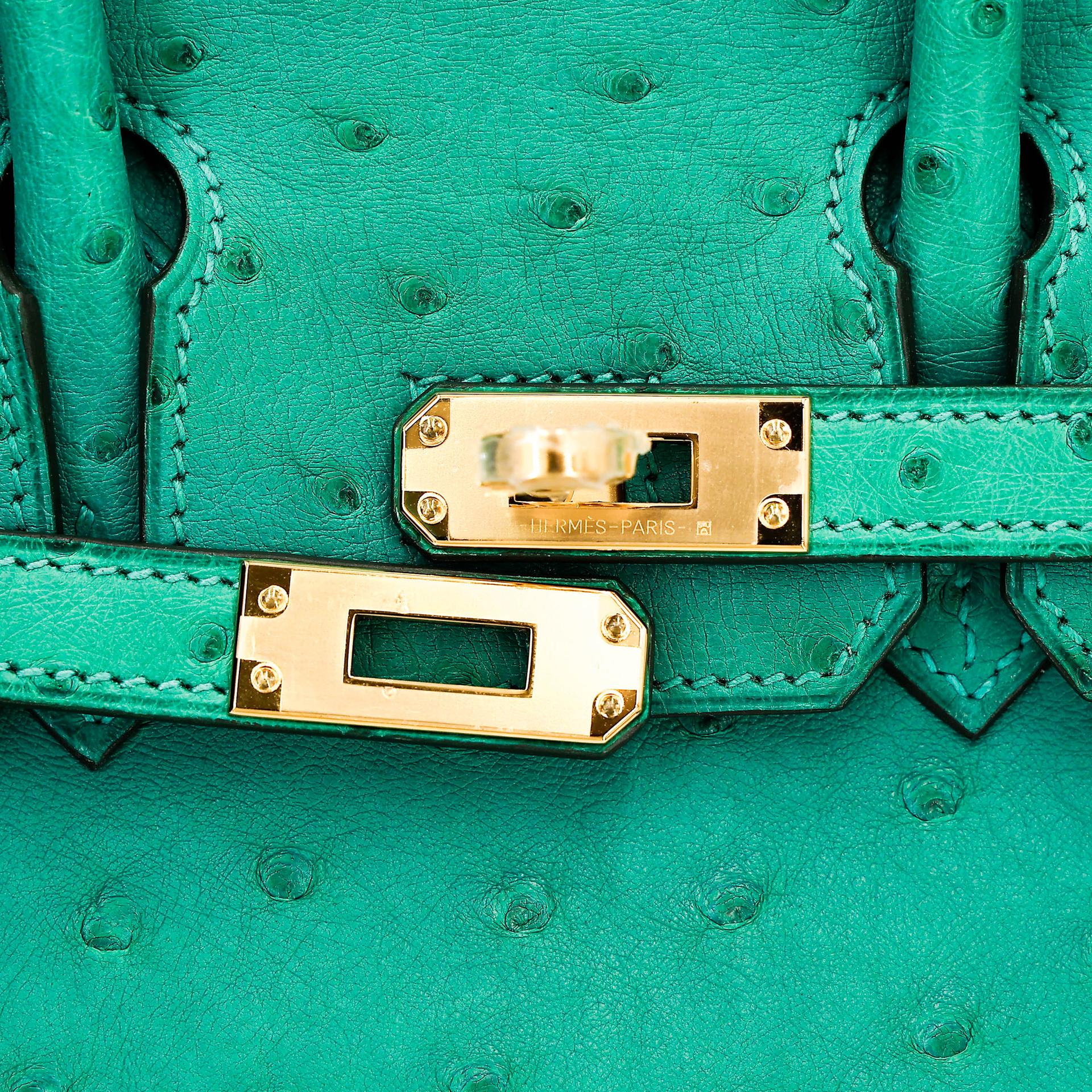 Unused ( Rank NS ) HERMÈS Birkin 25 Vert Verone (U1) Ostrich Gold hardware U (2022) - 8