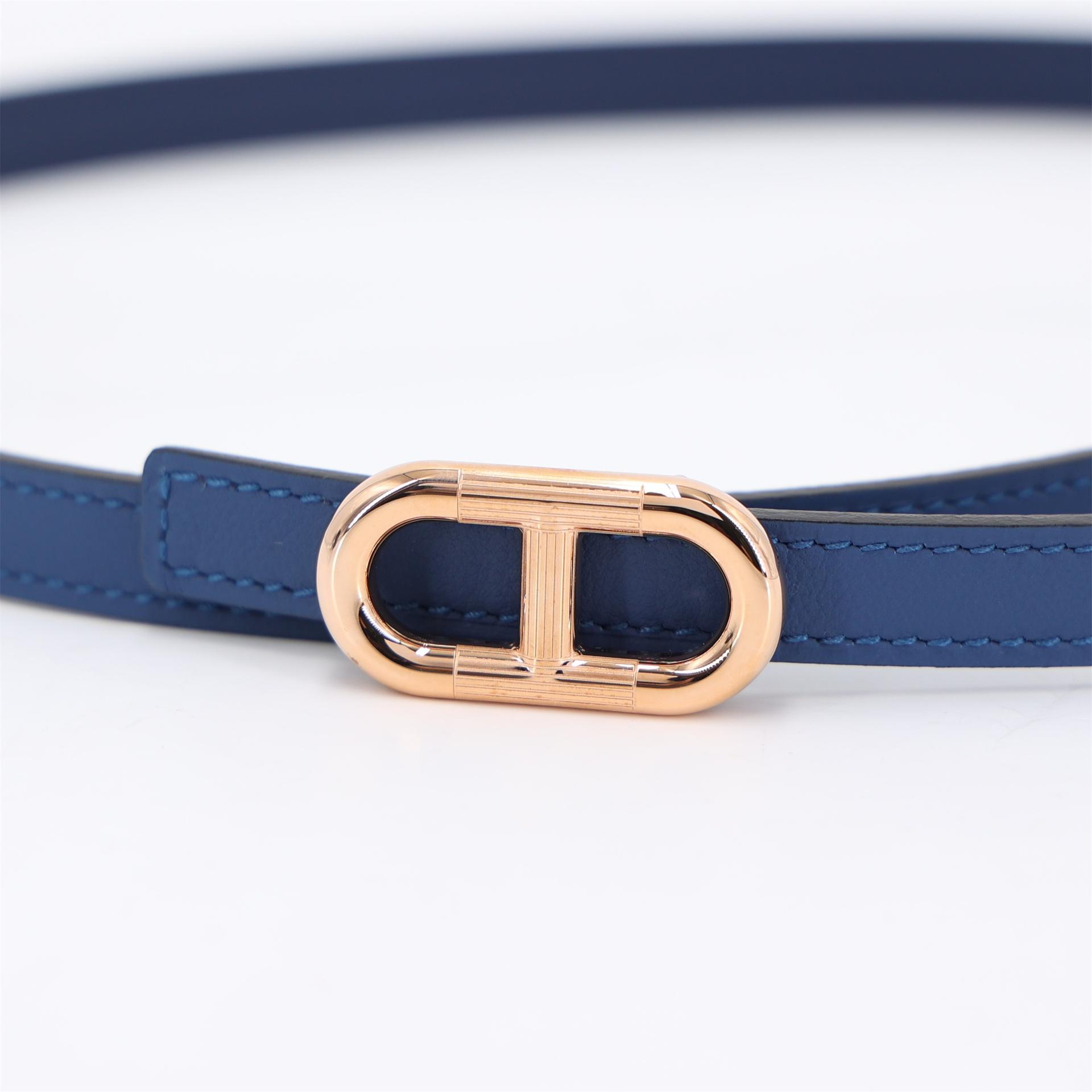 ランク N 新品 HERMÈS エルメス マイヨンH ベルトバックル ＆ リバーシブルベルト 13mm ブルーサフィール (73) エプソン ピンクゴールド金具 - 6