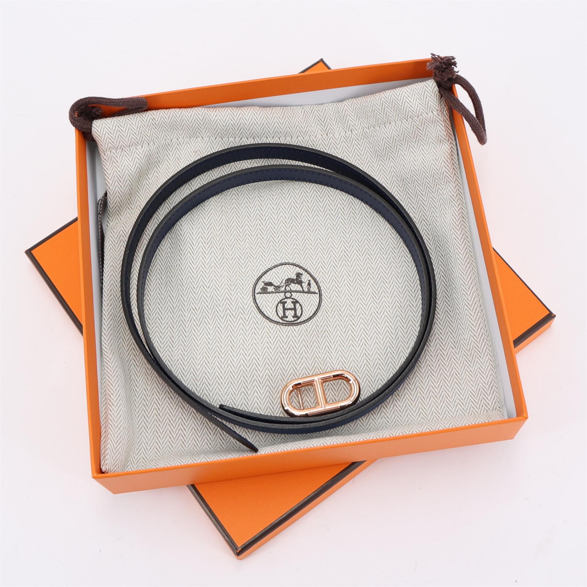 ランク N 新品 HERMÈS エルメス マイヨンH ベルトバックル ＆ リバーシブルベルト 13mm ブルーサフィール (73) エプソン ピンクゴールド金具 - 3