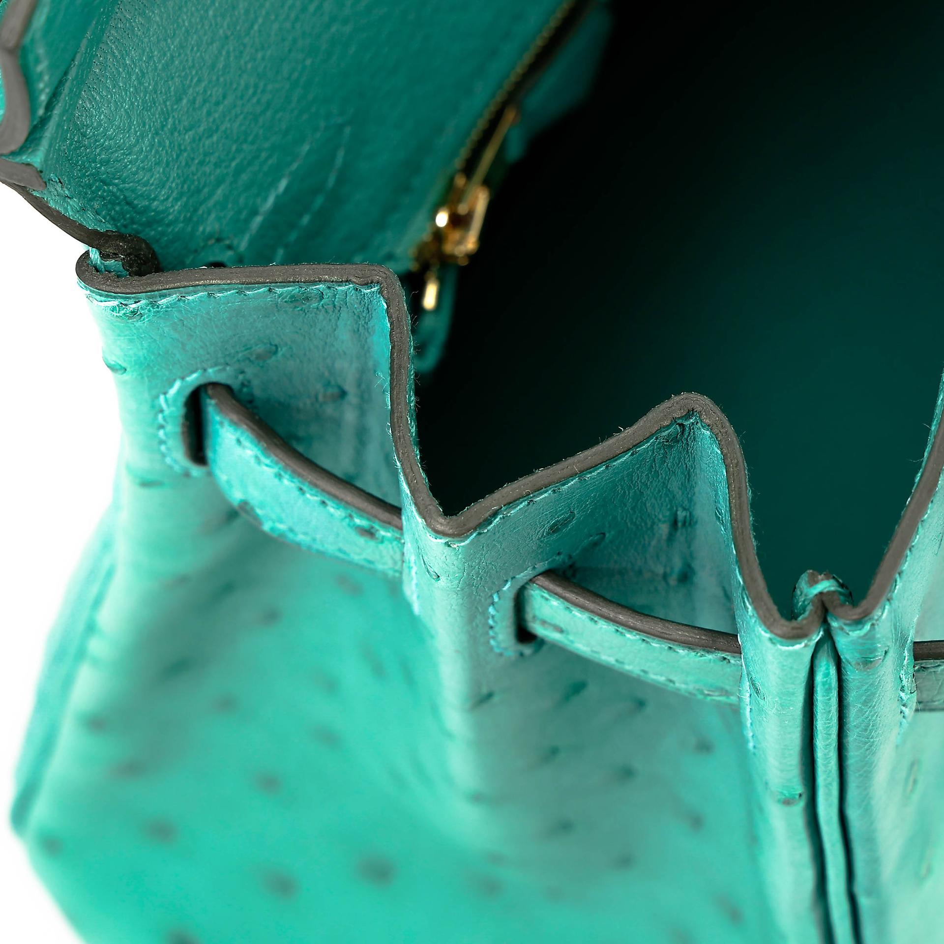 Unused ( Rank NS ) HERMÈS Birkin 25 Vert Verone (U1) Ostrich Gold hardware U (2022) - 13