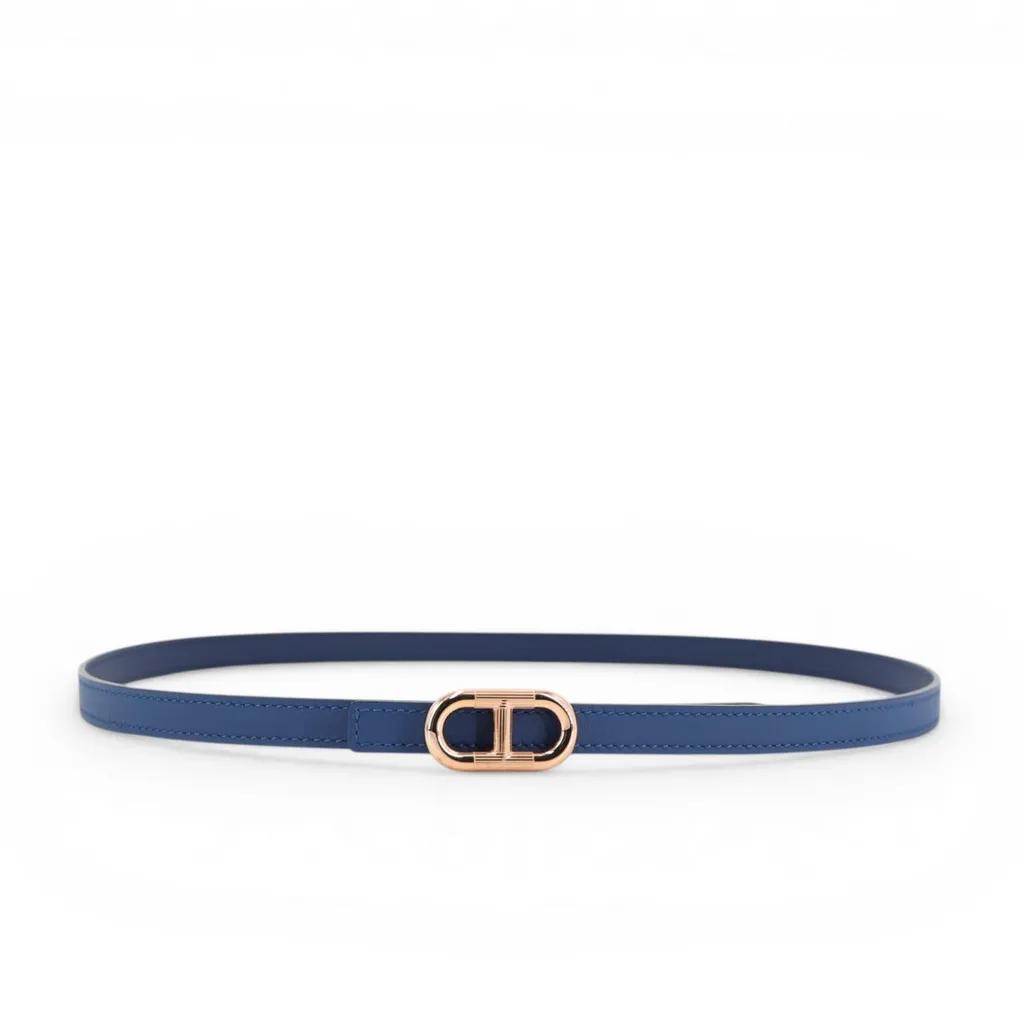 Maillon H belt buckle & Reversible leather belt 13mm Bleu Saphir (73)