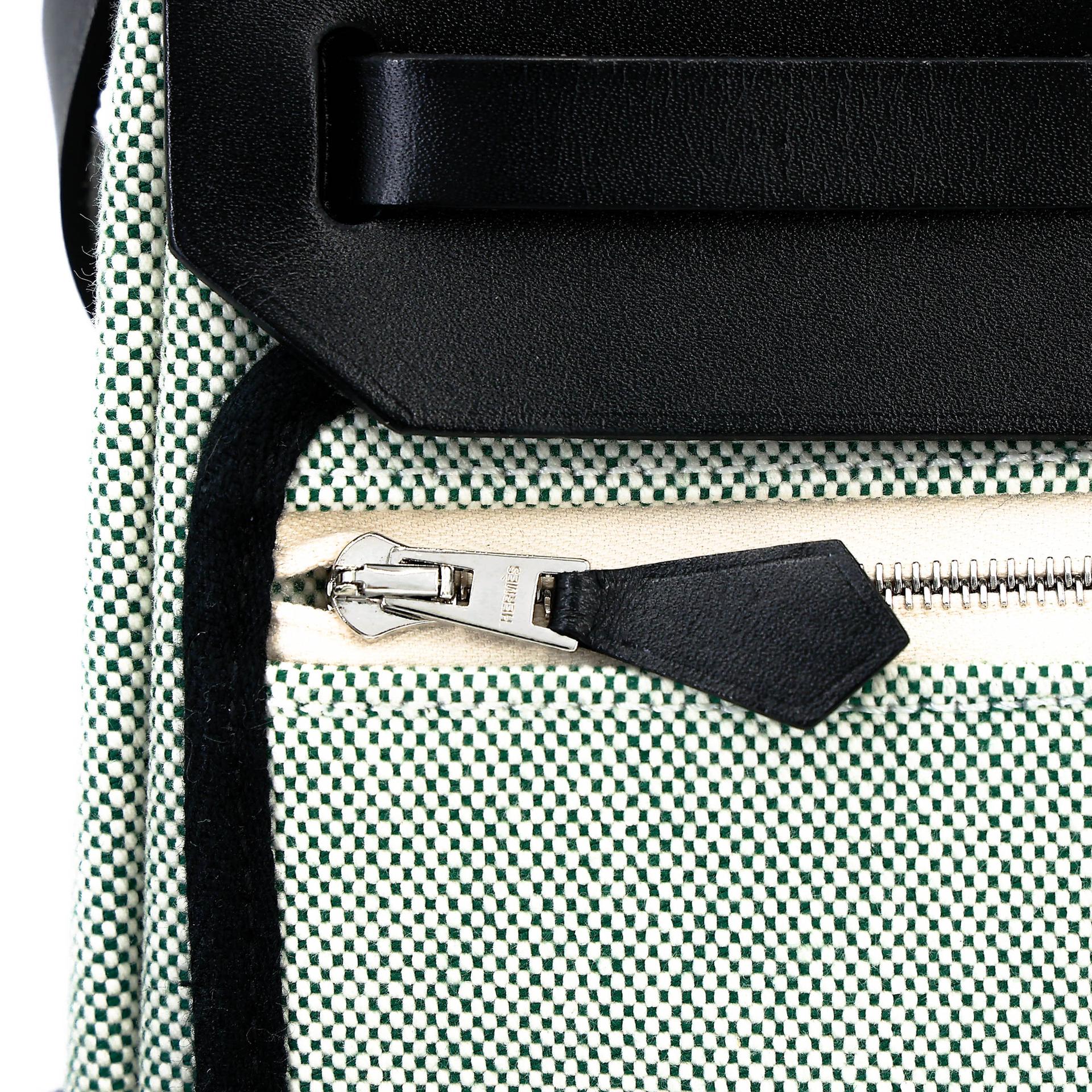 Excellent ( Rank SA ) HERMÈS Herbag Zip Mini 20 Noir (89) Vert Moyen (65) Vache Hunter Toile H Viking canvas Palladium hardware K (2025) - 8