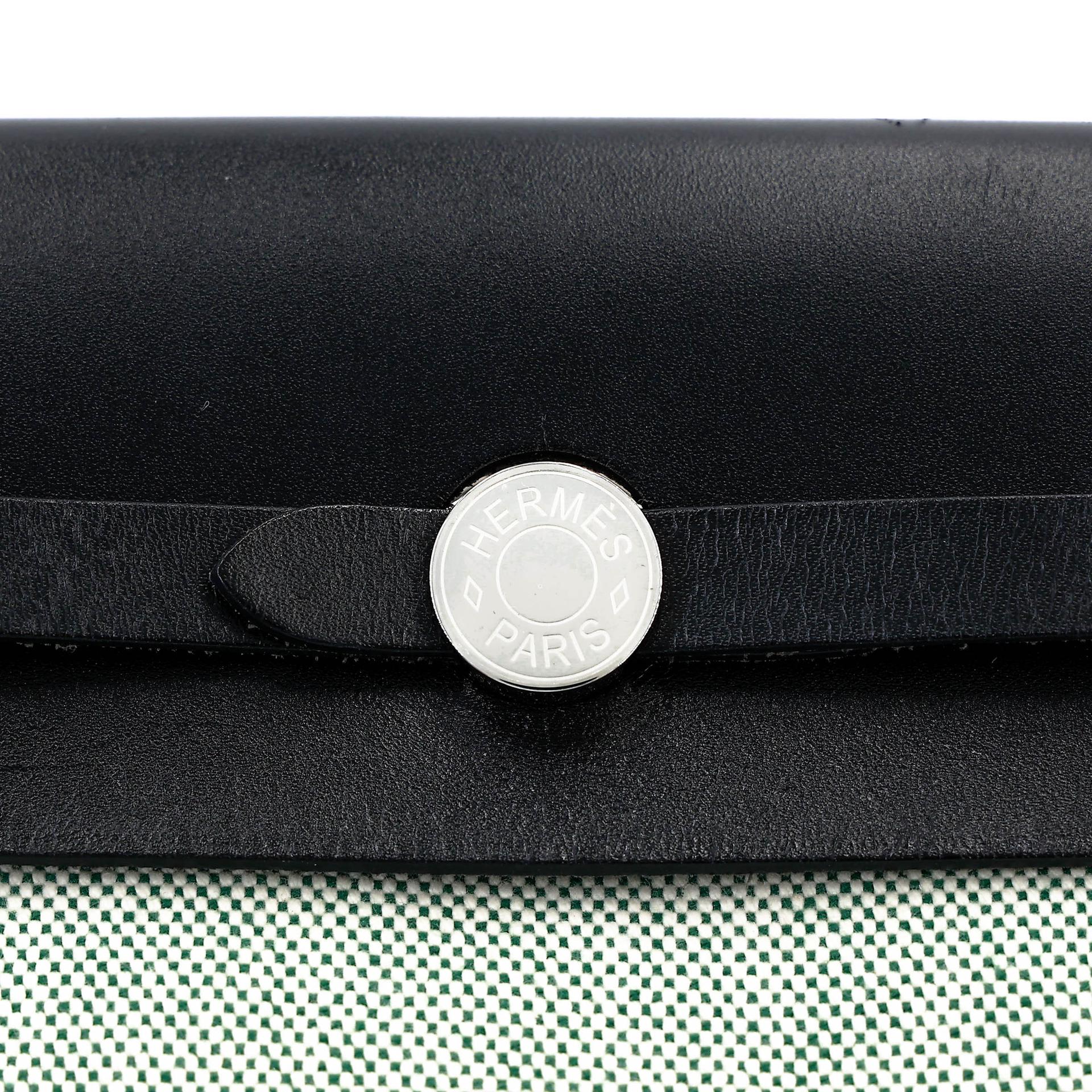 Excellent ( Rank SA ) HERMÈS Herbag Zip Mini 20 Noir (89) Vert Moyen (65) Vache Hunter Toile H Viking canvas Palladium hardware K (2025) - 13