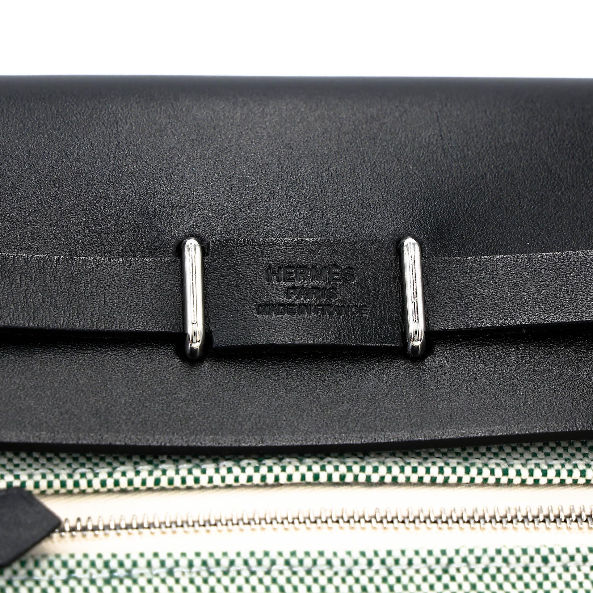 Excellent ( Rank SA ) HERMÈS Herbag Zip Mini 20 Noir (89) Vert Moyen (65) Vache Hunter Toile H Viking canvas Palladium hardware K (2025) - 10