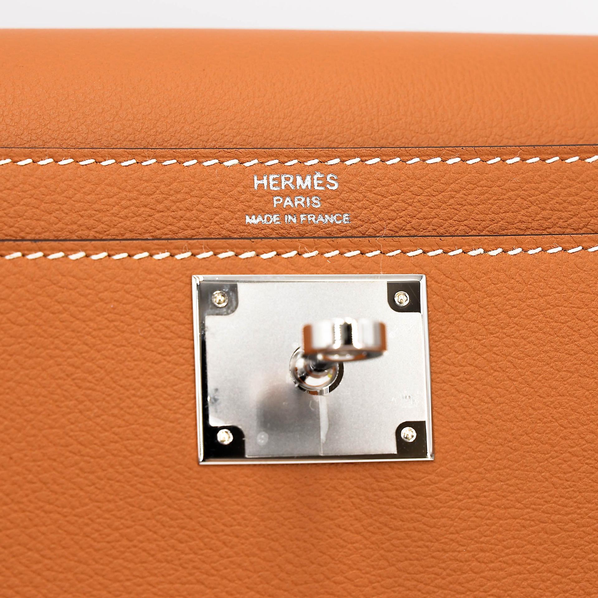 未使用保存品 HERMÈS 爱马仕 Kelly depeches 25 公文包 1H 太妃金 Toffee Evercolor皮 银扣 Y刻 2020年 - 15