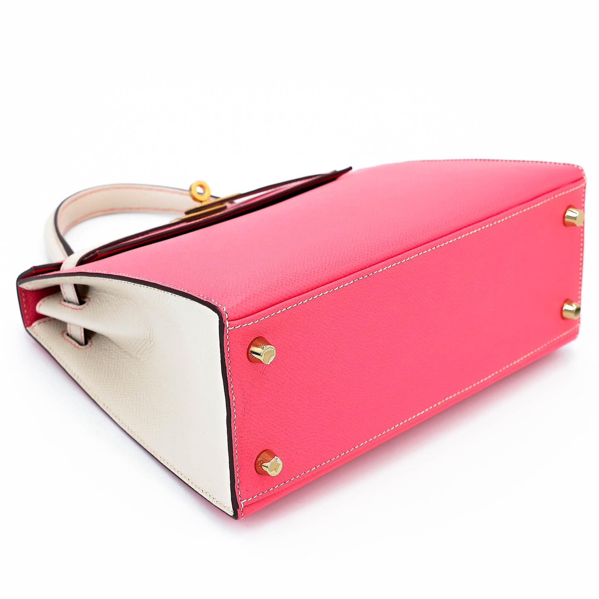 A美品 HERMÈS 愛馬仕 馬蹄印定制 Kelly 25  外縫 HSS 8W 唇膏粉 Rose Azalee I2 奶油白 Nata Epsom牛皮 拉絲金扣 C刻 2018年 - 5