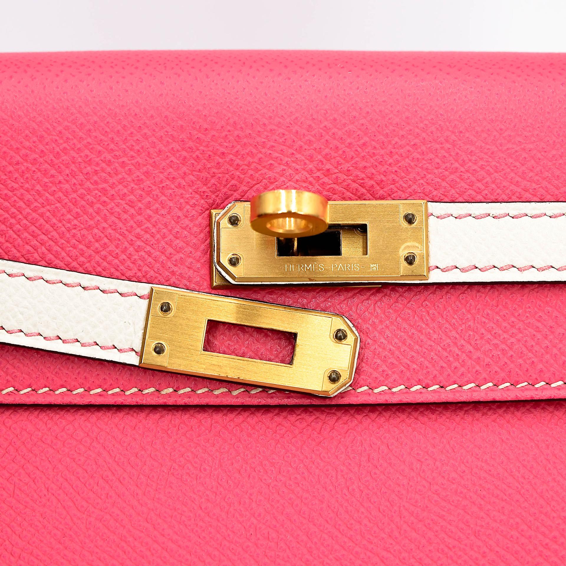 A美品 HERMÈS 愛馬仕 馬蹄印定制 Kelly 25  外縫 HSS 8W 唇膏粉 Rose Azalee I2 奶油白 Nata Epsom牛皮 拉絲金扣 C刻 2018年 - 15