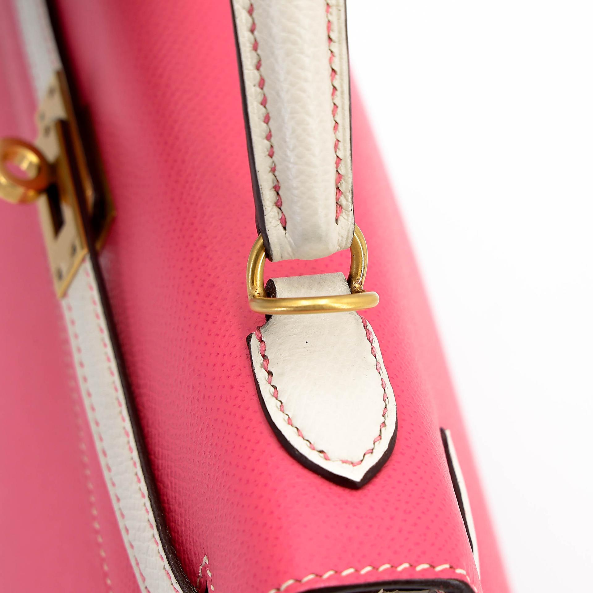 A美品 HERMÈS 愛馬仕 馬蹄印定制 Kelly 25  外縫 HSS 8W 唇膏粉 Rose Azalee I2 奶油白 Nata Epsom牛皮 拉絲金扣 C刻 2018年 - 12